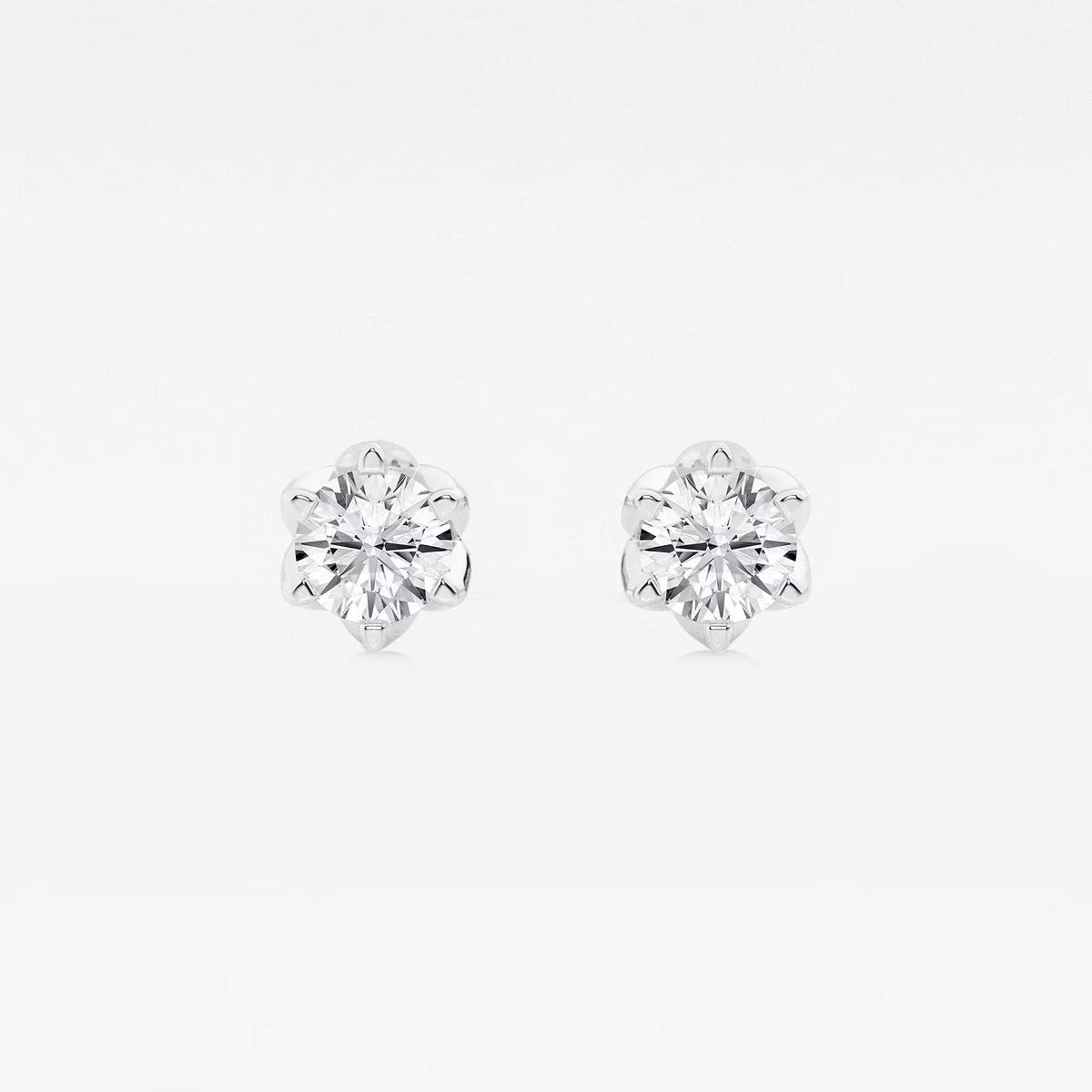 1.00 Ct Round Six Prong Flower Petal Solitaire Stud Earring