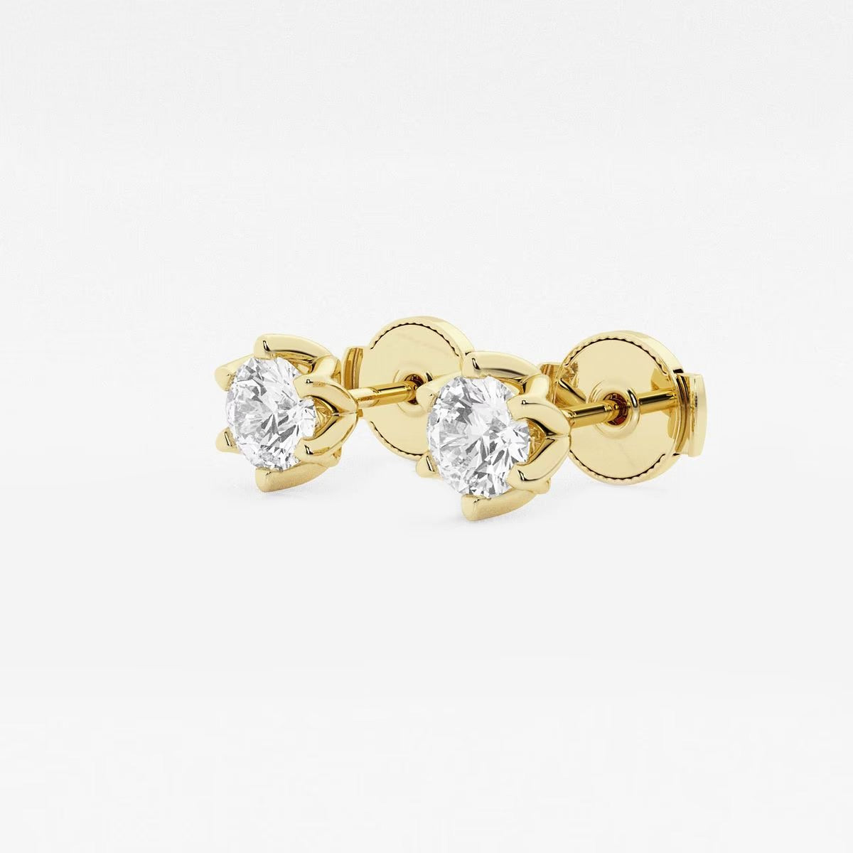 1.00 Ct Round Six Prong Flower Petal Solitaire Stud Earring