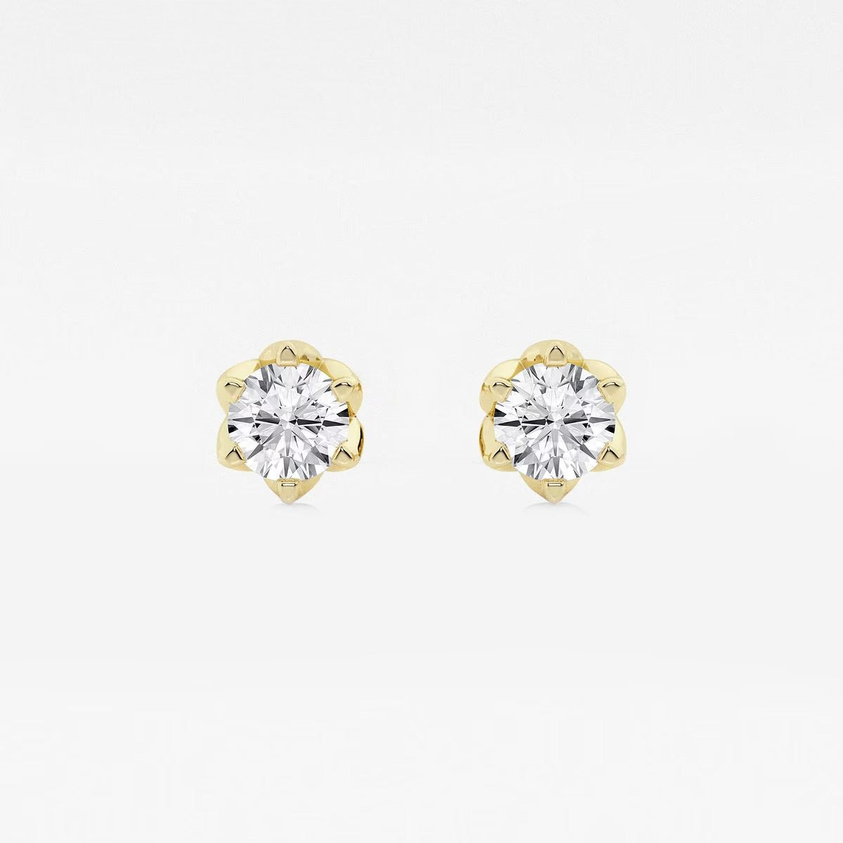 1.00 Ct Round Six Prong Flower Petal Solitaire Stud Earring