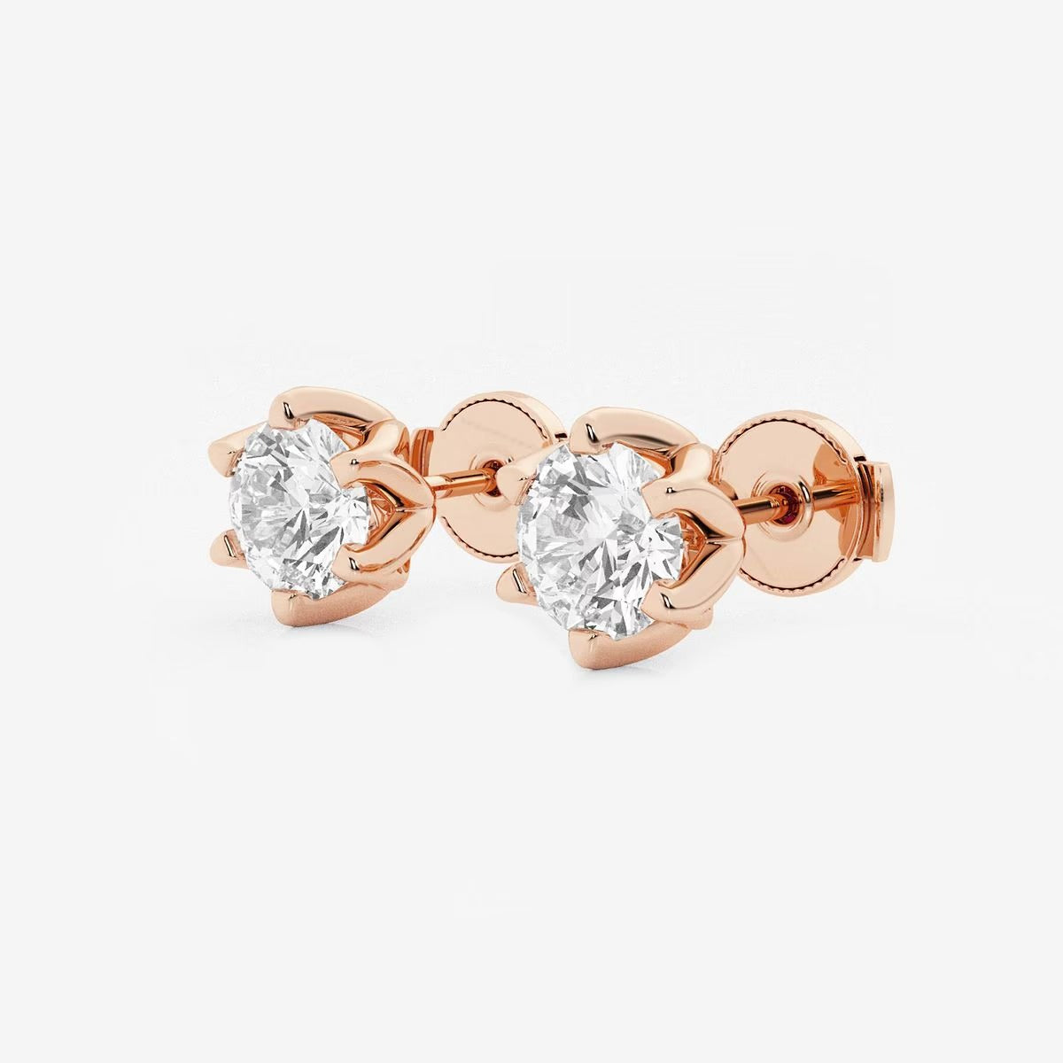 2.00 Ct Round Six Prong Flower Petal Solitaire Stud Earring