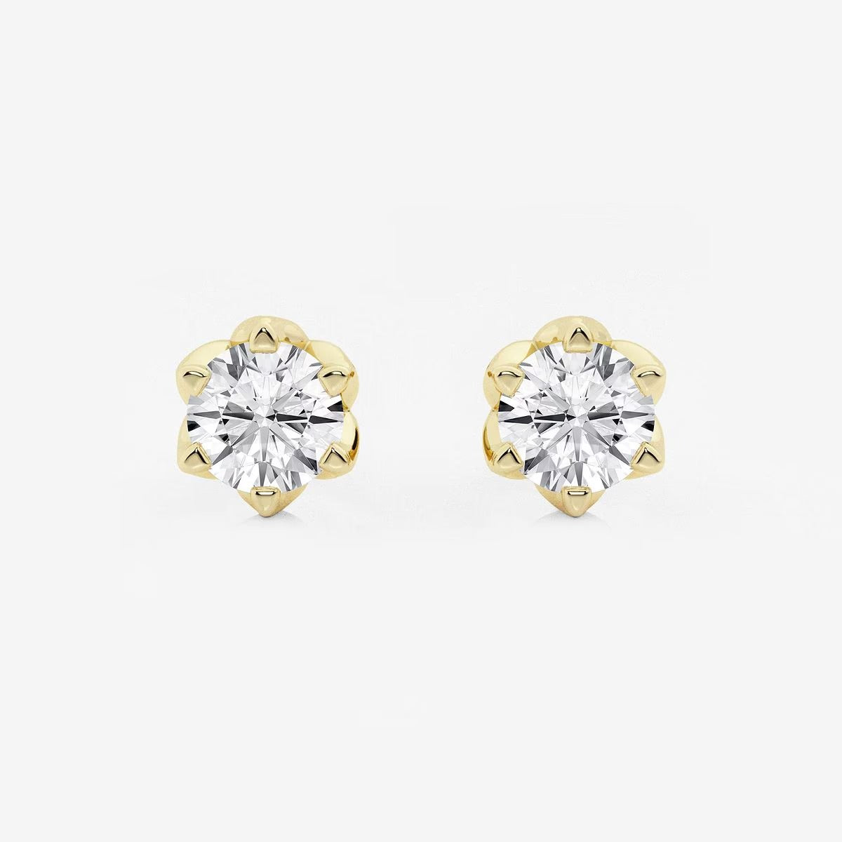 2.00 Ct Round Six Prong Flower Petal Solitaire Stud Earring