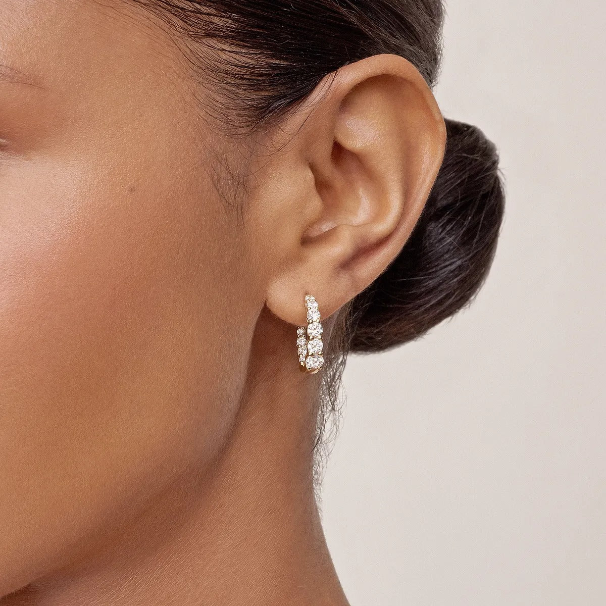 2 ct Round Lab Grown Diamond Graduated Inside Out Huggie Hoop Earrings
