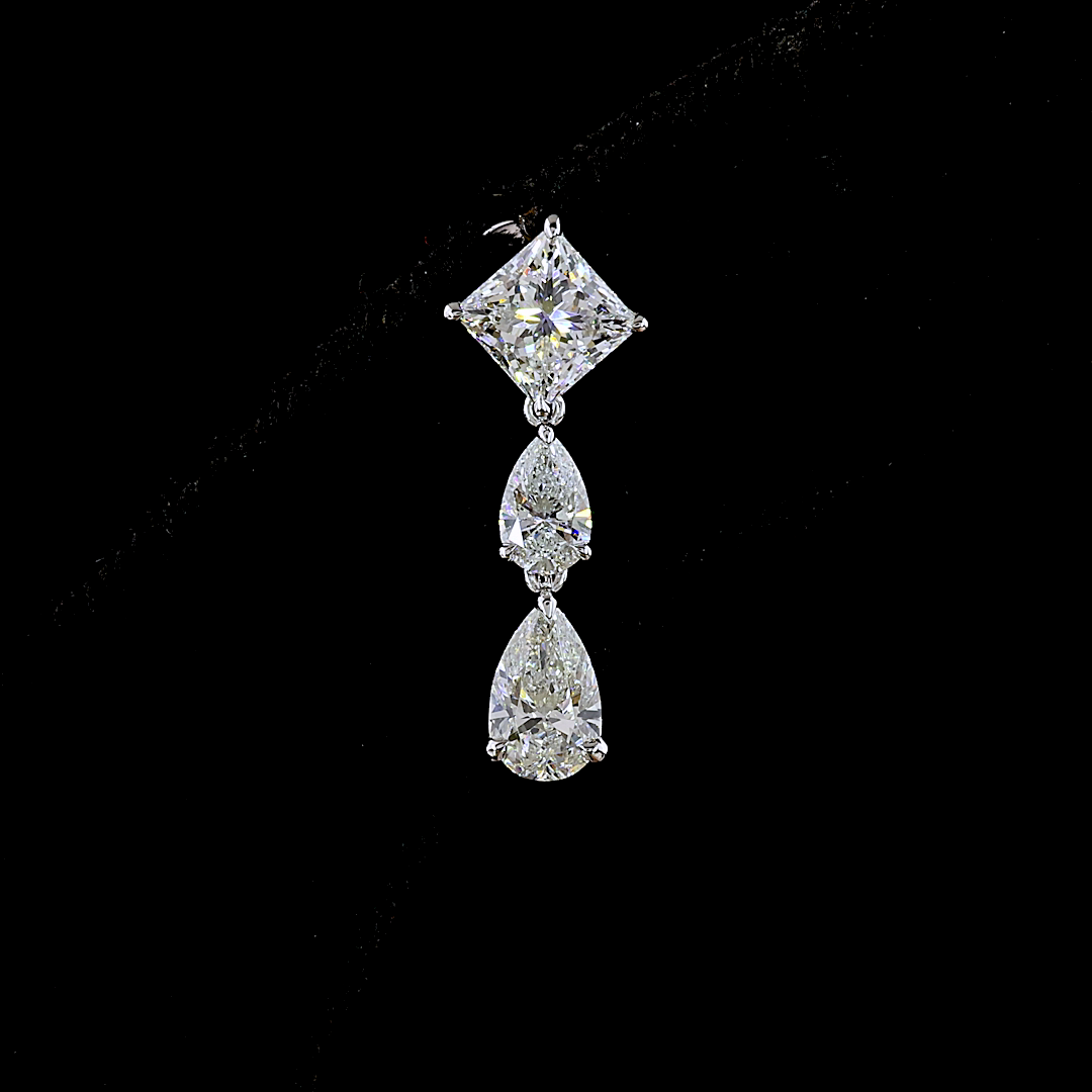 2.97 Cts 14K WHITE GOLD Princess Shape Hanging Earring