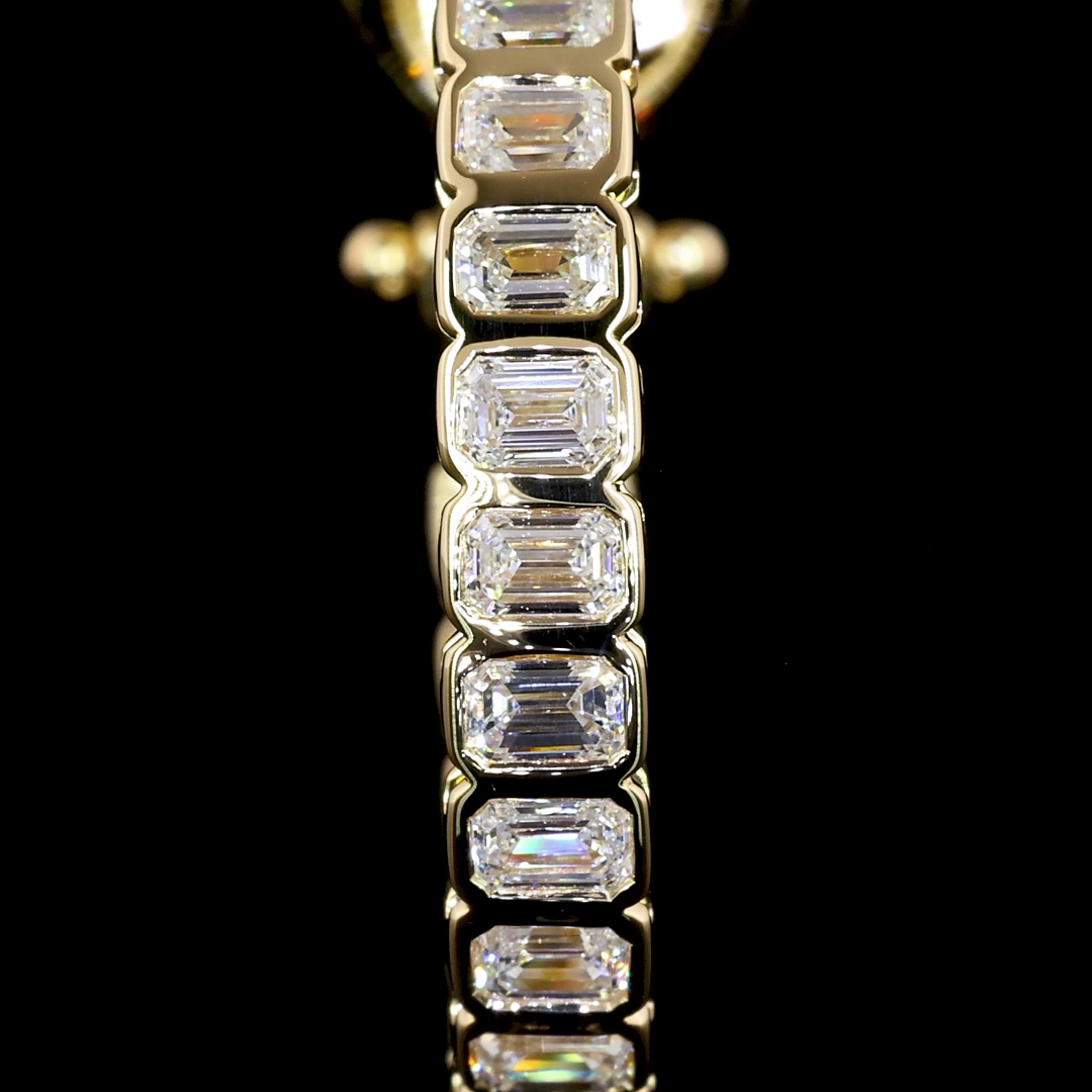 2.57 Cts 14K YELLOW GOLD Emerald Shape Omega Hoops Earring