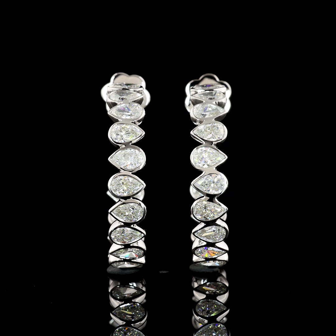 5.72 Cts 14K WHITE GOLD Pear Shape C Hoops Earring