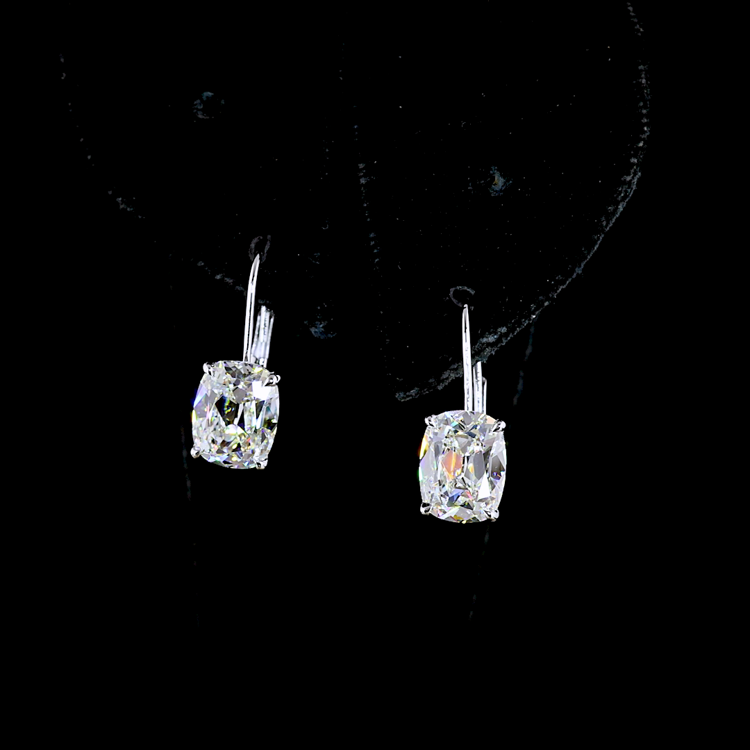 4.14 Cts 14K WHITE GOLD Antique Cushion Shape Hanging Earring