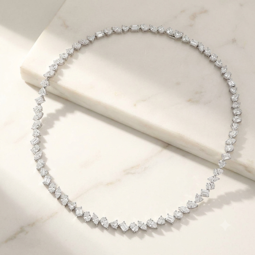 20.95 Ct Mixed Cut Lab Grown Diamond Tennis Necklace in 14K White Gold
