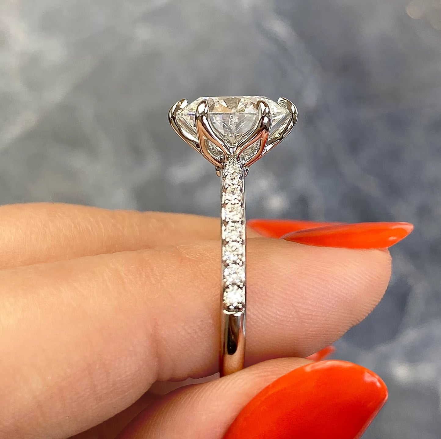 2.50 Ct Royale Pavé Round Floral Basket 1.8 MM French Set Pave Ring