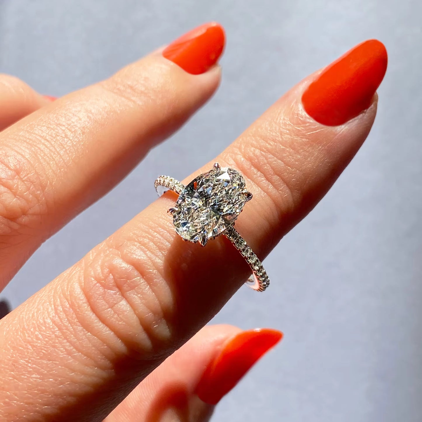 2.25 Ct Harper Pavé Oval Center with 1.5mm French Set Pavé Ring