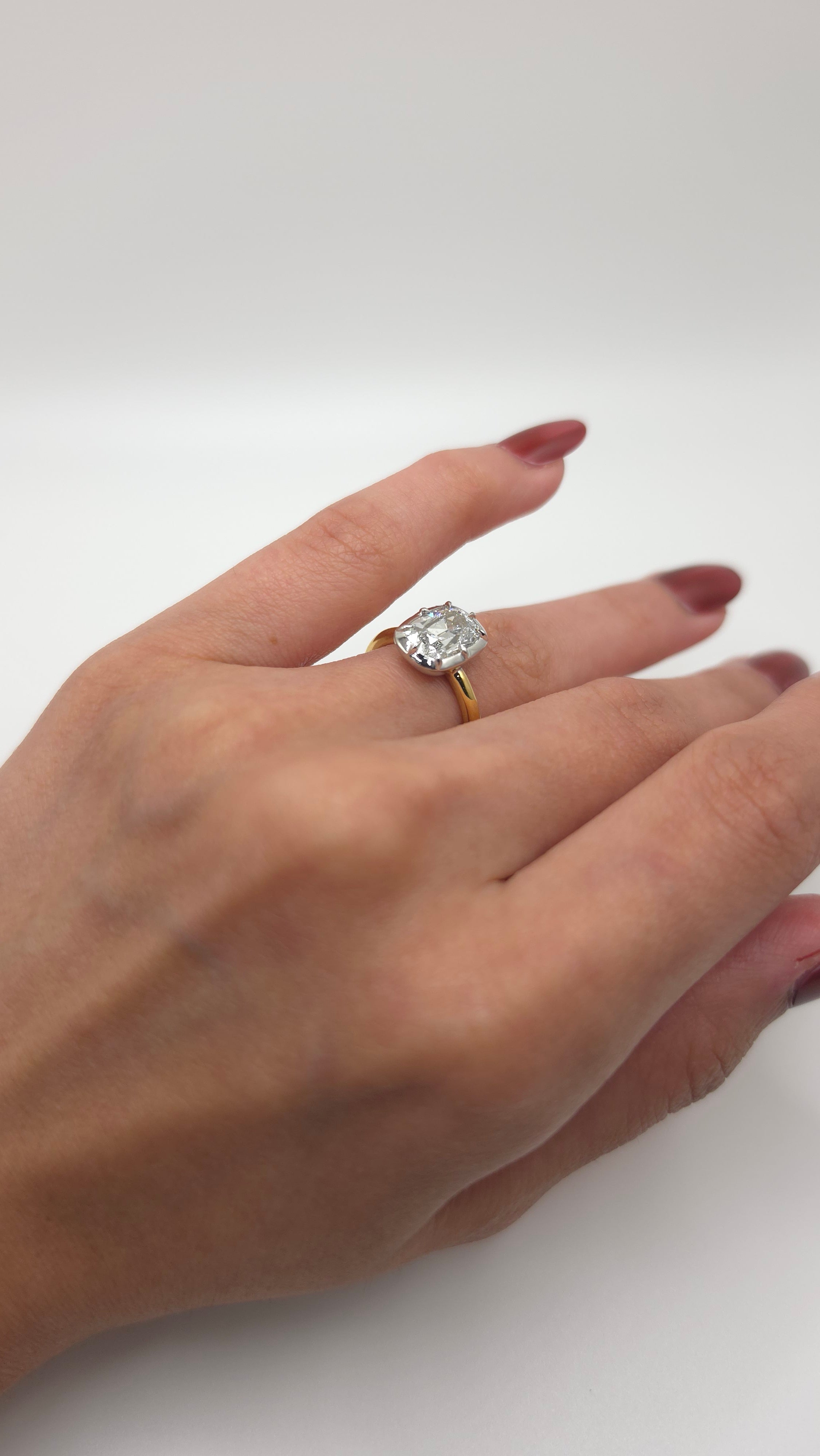 2.01 Ct 14K Yellow & White Gold Cushion Solitaire Ring with Full Bezel Setting