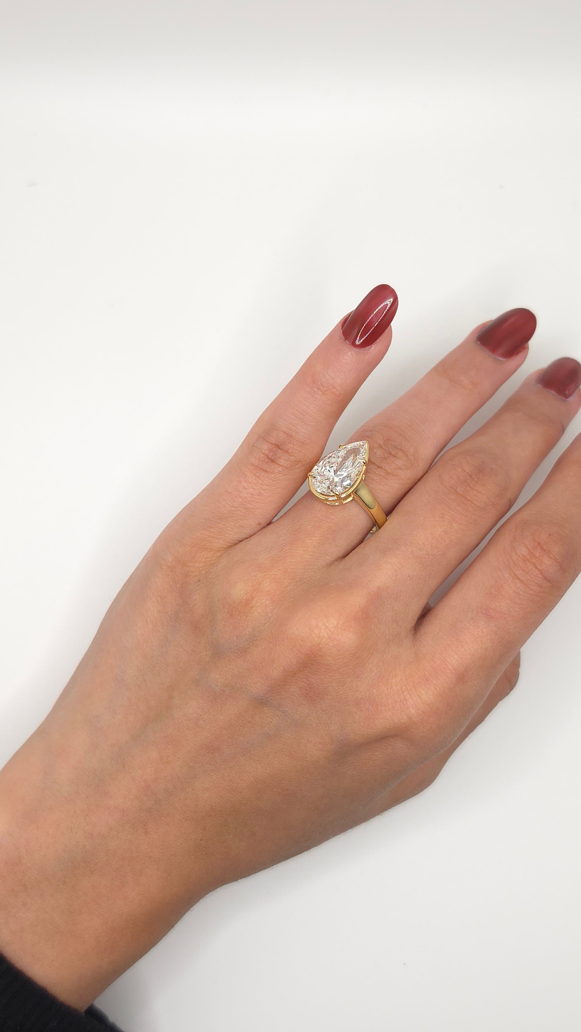 4.10 Ct Luxury Pear Cut Diamond Engagement Ring | Classic Yellow Gold Promise Ring