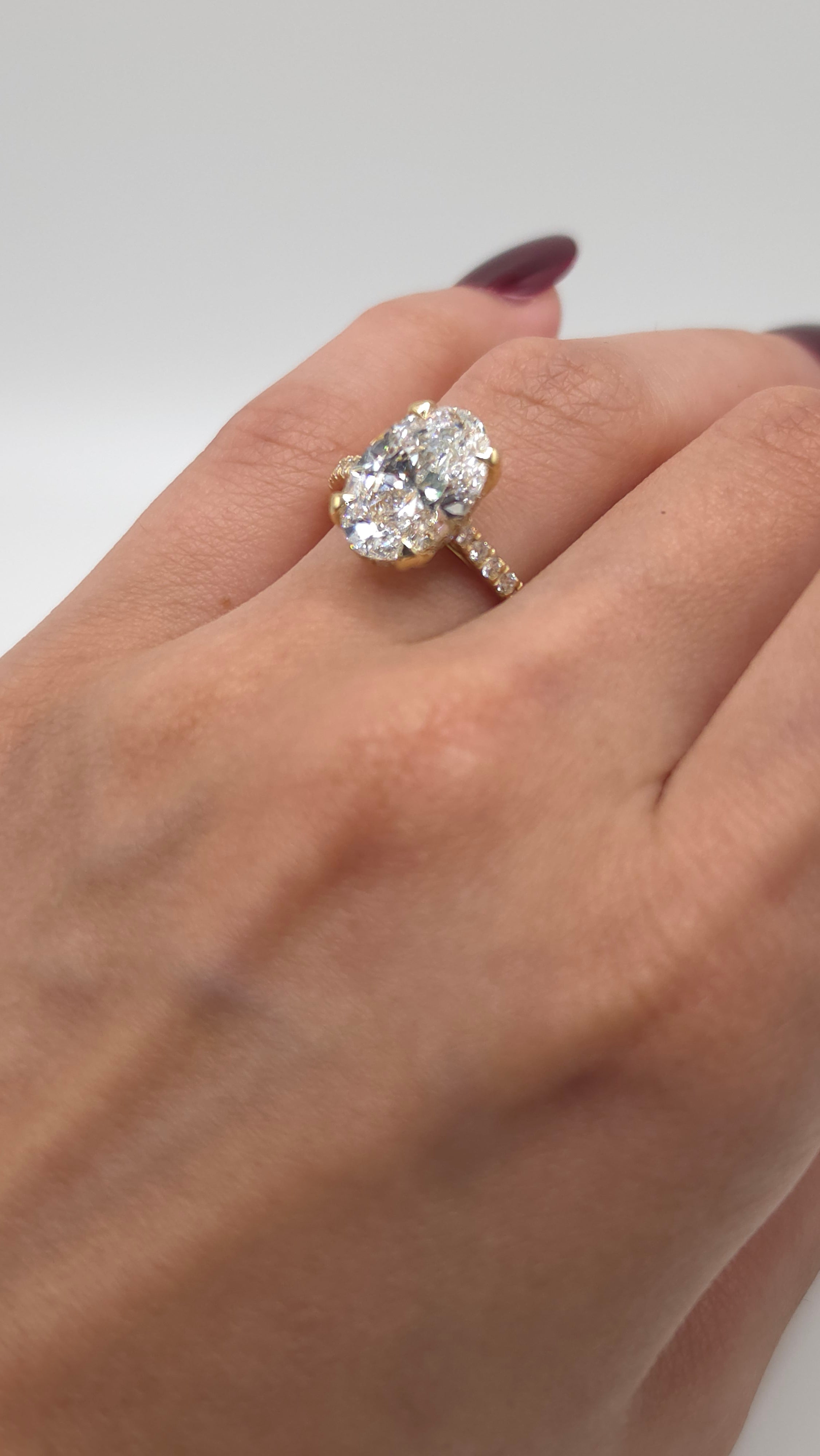 4.04 Ct Oval Cut Lab Grown Diamond Engagement Ring with Hidden Halo in Yellow Gold