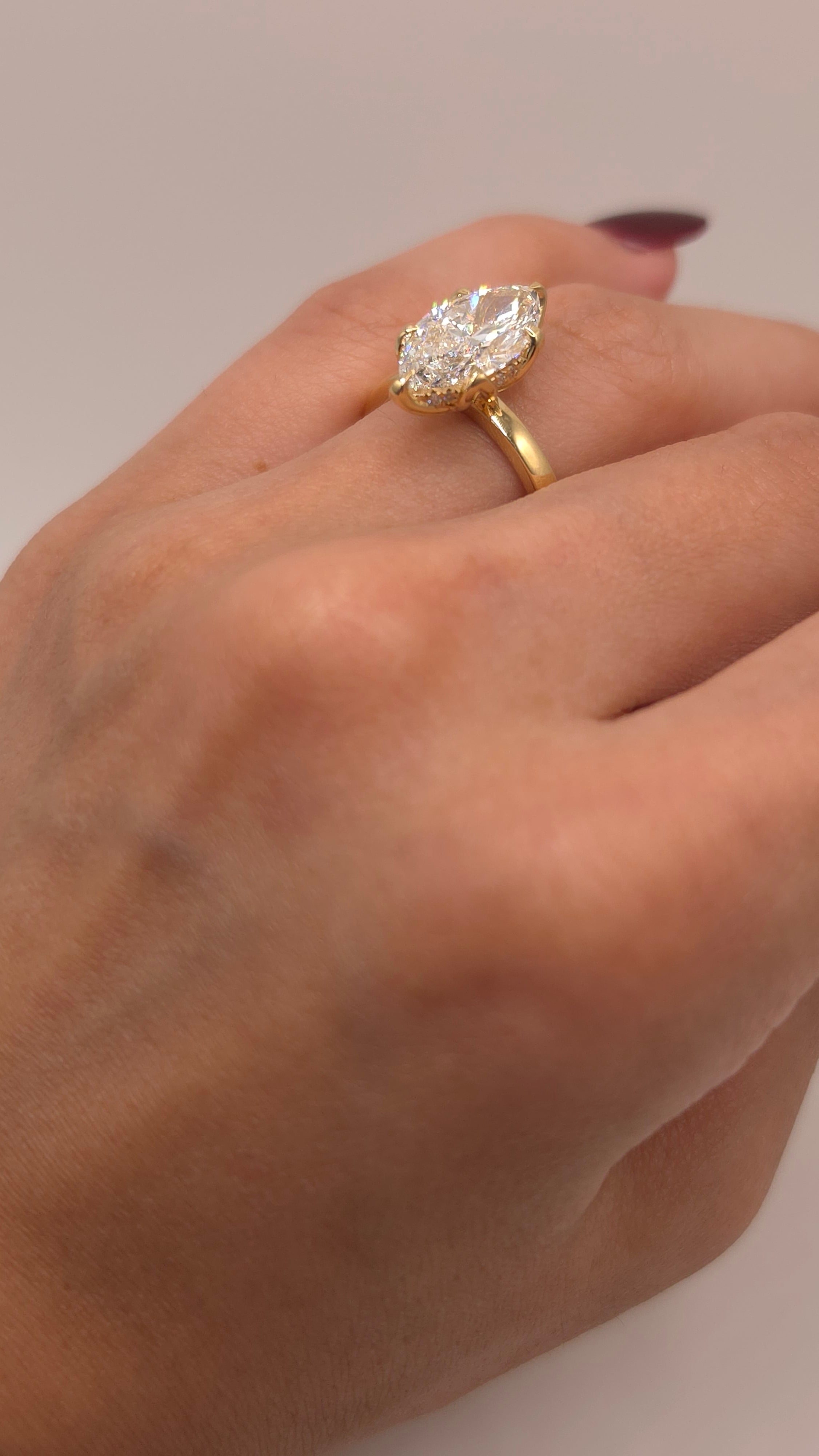 3.12 Ct Marquise Cut Lab Grown Diamond Hidden Halo Engagement Ring in Yellow Gold
