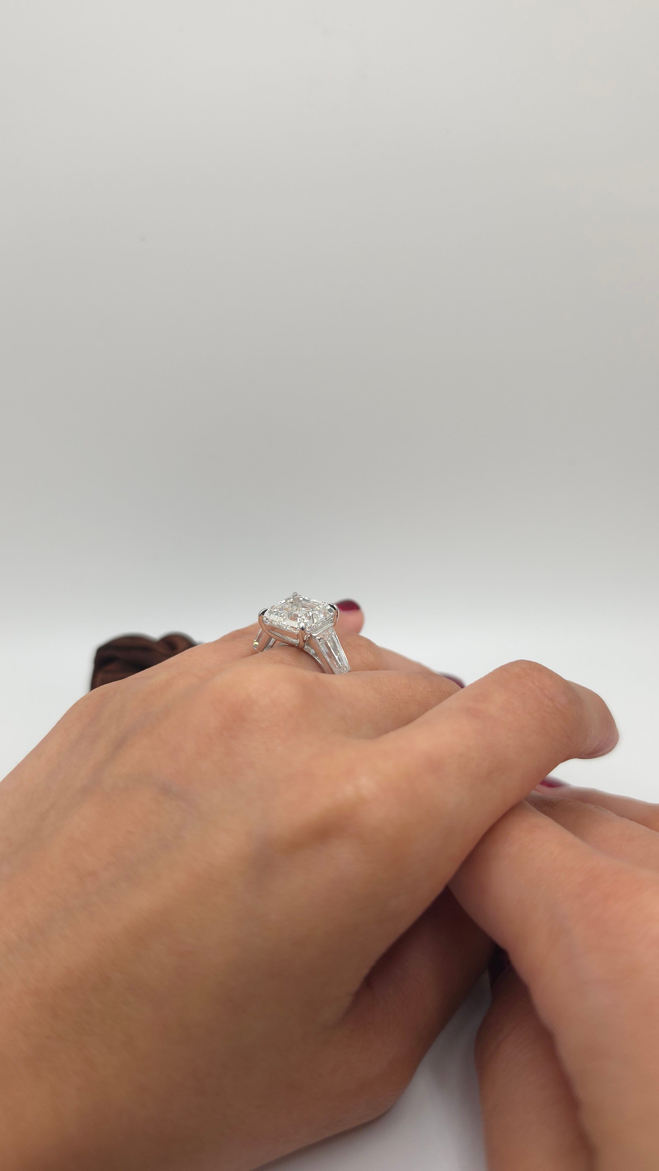9.34 Ct Elegant Asscher Solitaire Ring with Tapered Baguette Side Diamonds