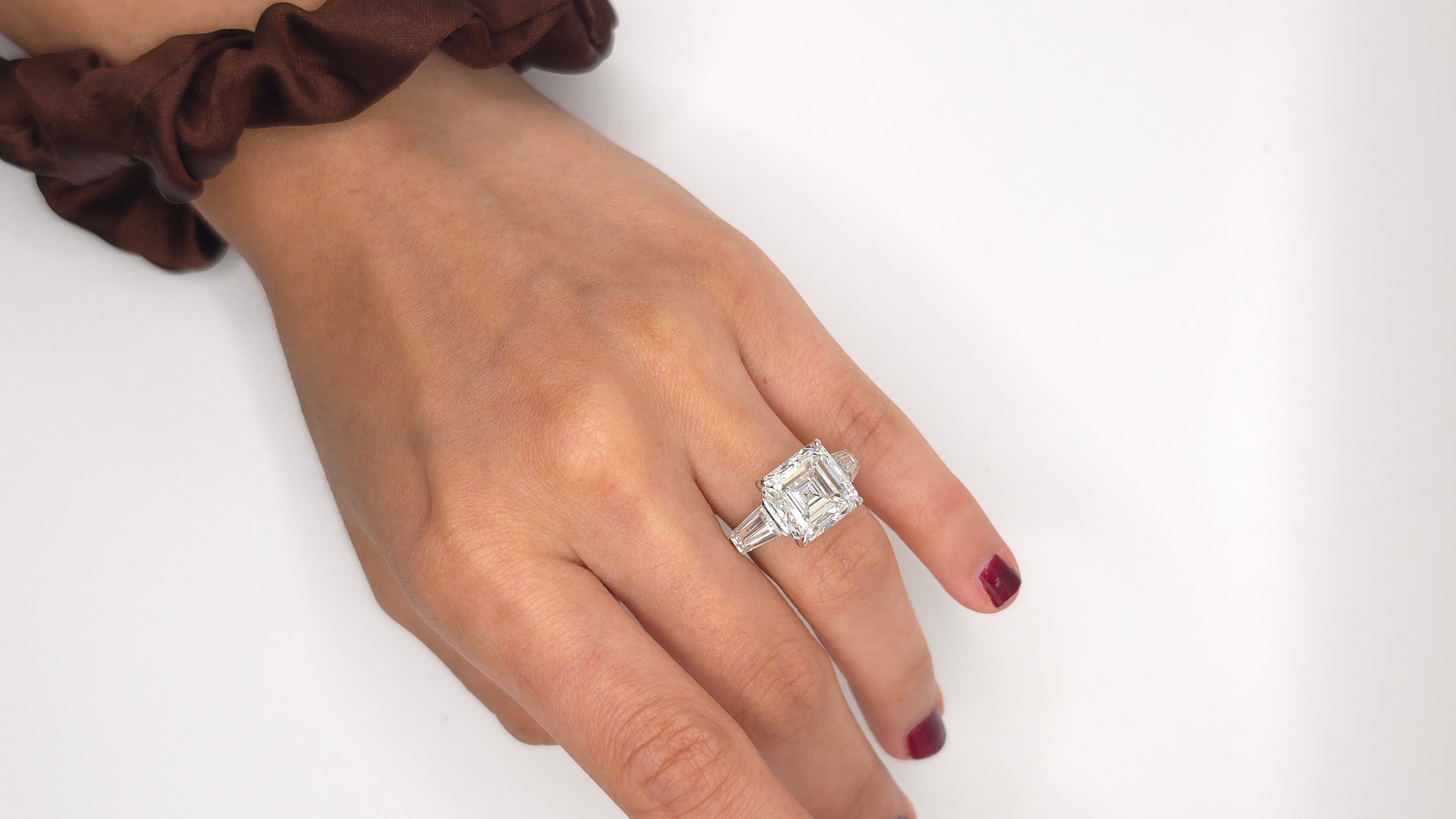 9.34 Ct Elegant Asscher Solitaire Ring with Tapered Baguette Side Diamonds