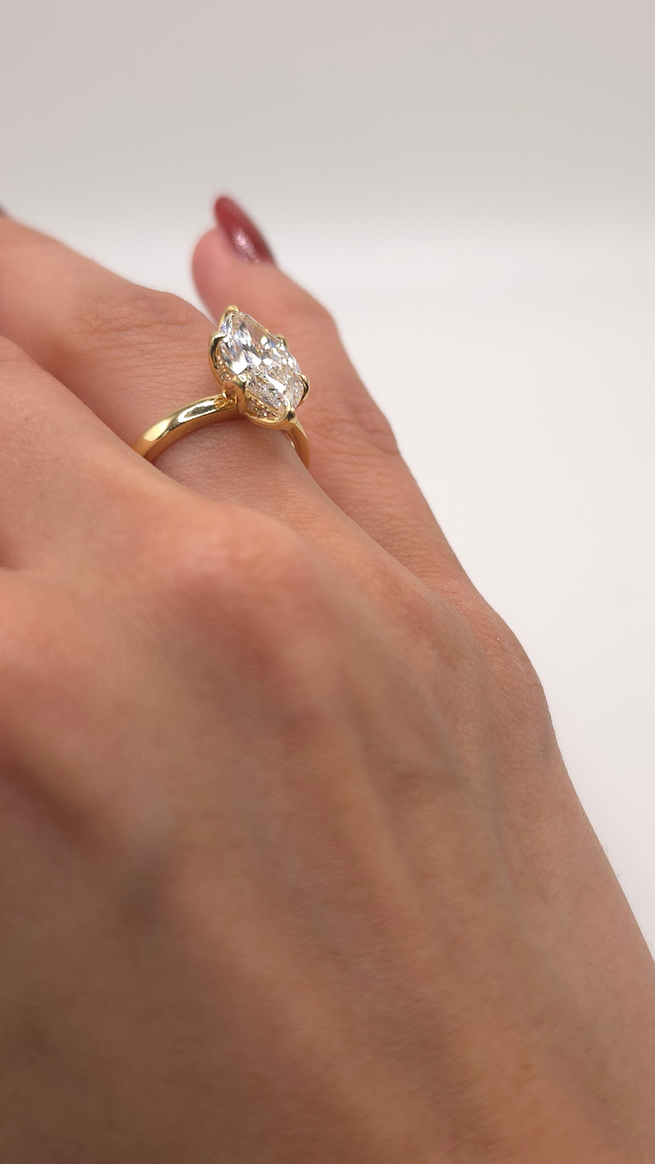 3.12 Ct Marquise Cut Lab Grown Diamond Hidden Halo Engagement Ring in Yellow Gold