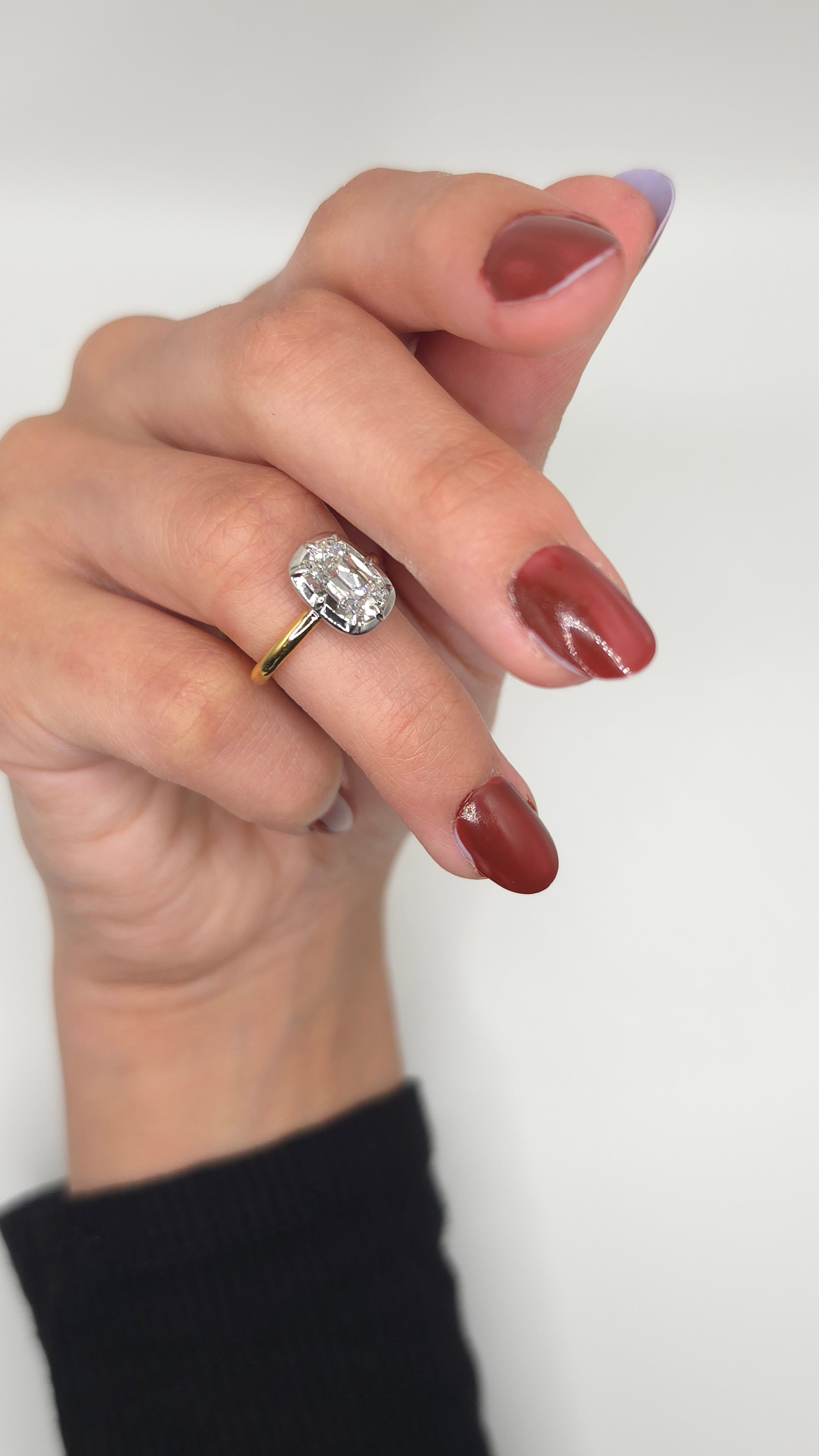 2.01 Ct 14K Yellow & White Gold Cushion Solitaire Ring with Full Bezel Setting