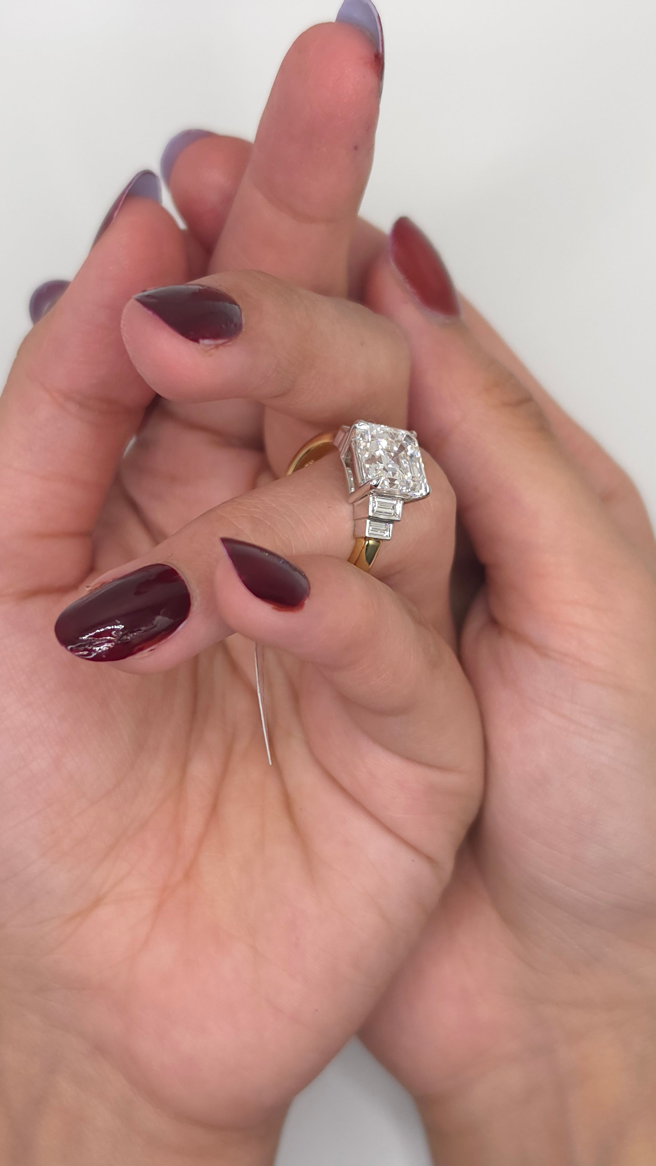 4.42 Ct 14K Yellow & White Gold Asscher Cut Diamond Ring with Baguette Side Diamonds