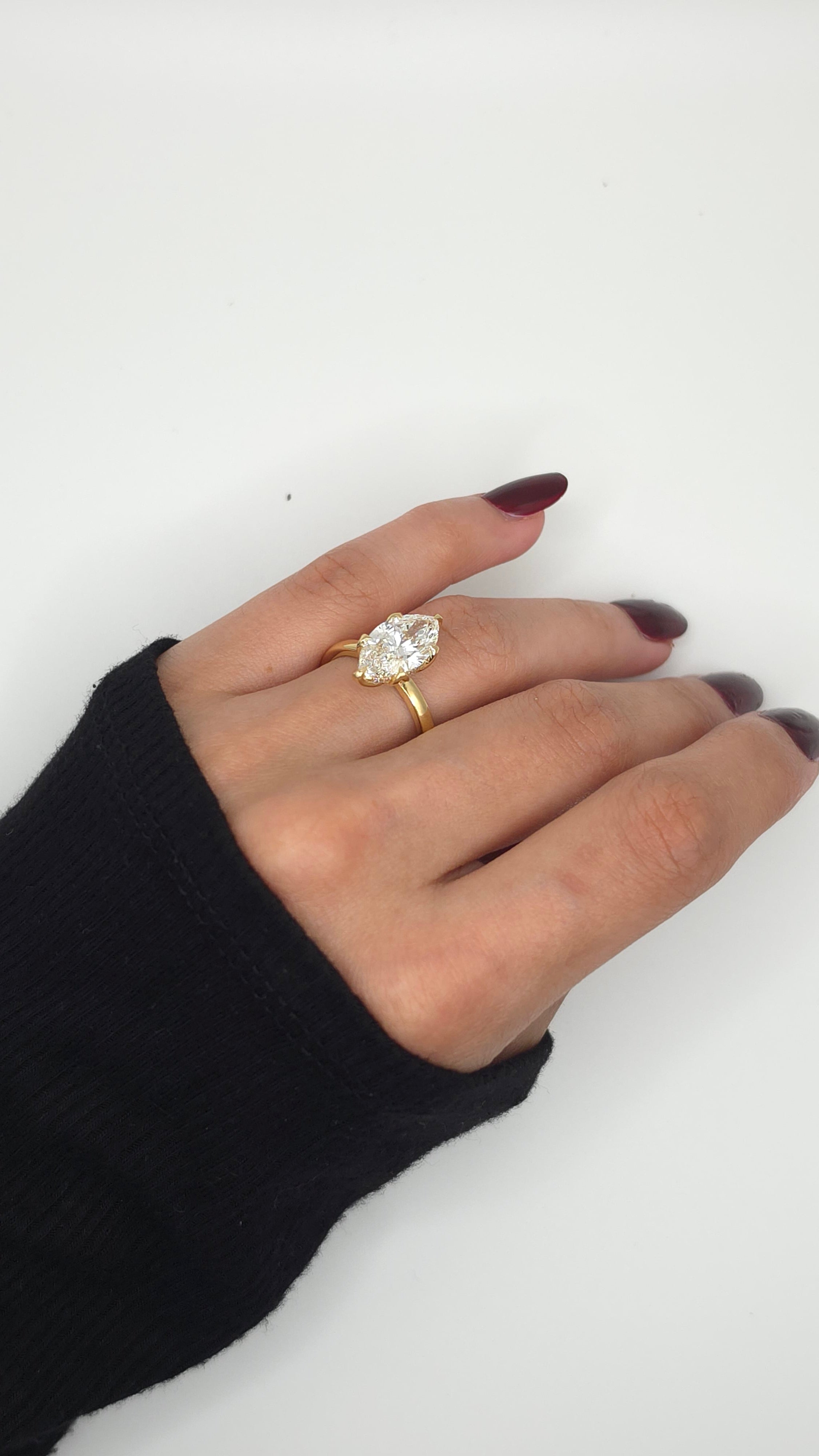 3.12 Ct Marquise Cut Lab Grown Diamond Hidden Halo Engagement Ring in Yellow Gold