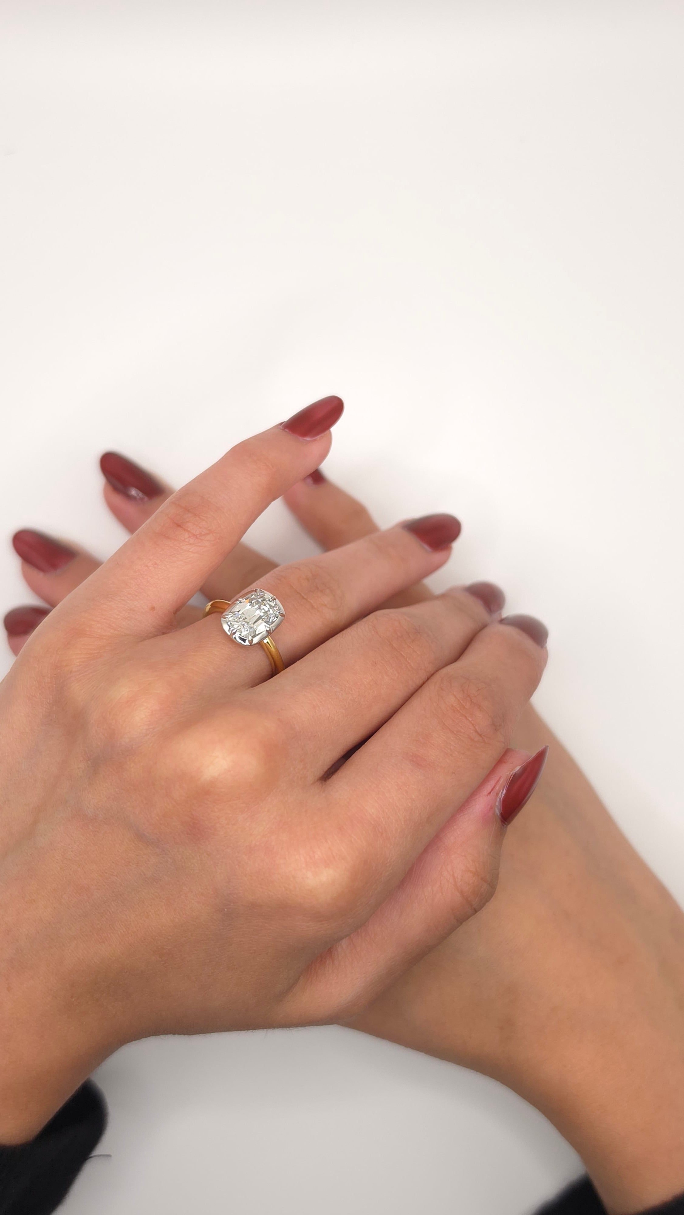 2.01 Ct 14K Yellow & White Gold Cushion Solitaire Ring with Full Bezel Setting