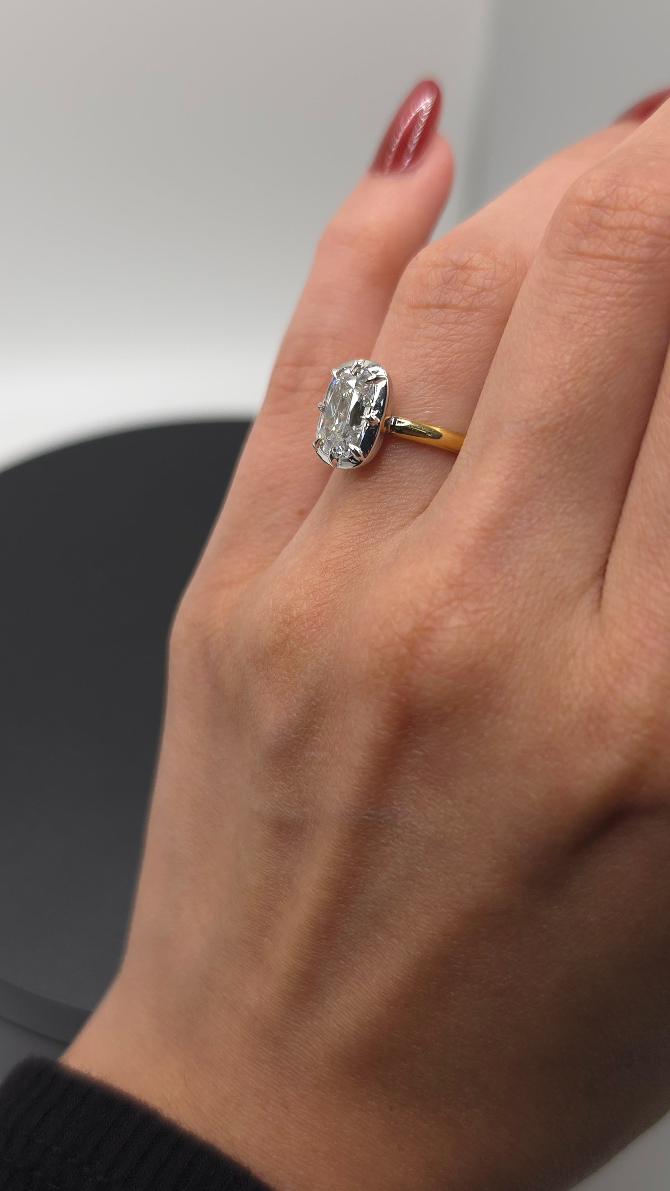 2.01 Ct 14K Yellow & White Gold Cushion Solitaire Ring with Full Bezel Setting