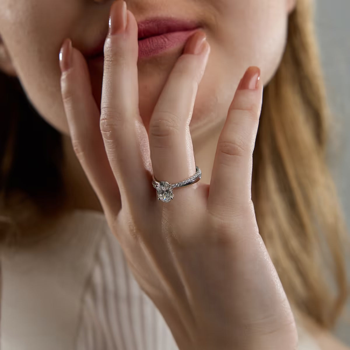 2.30 Ct Oval Lab Grown Diamond Crossover Double Band Solitaire Engagement Ring with Side Accents