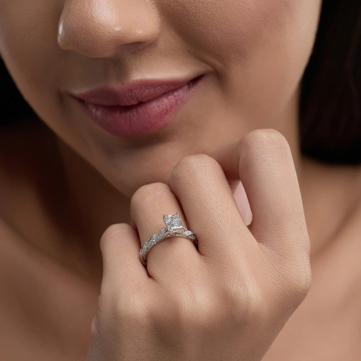 5.50 ctw Emerald Lab Grown Diamond Ribbon Engagement Ring