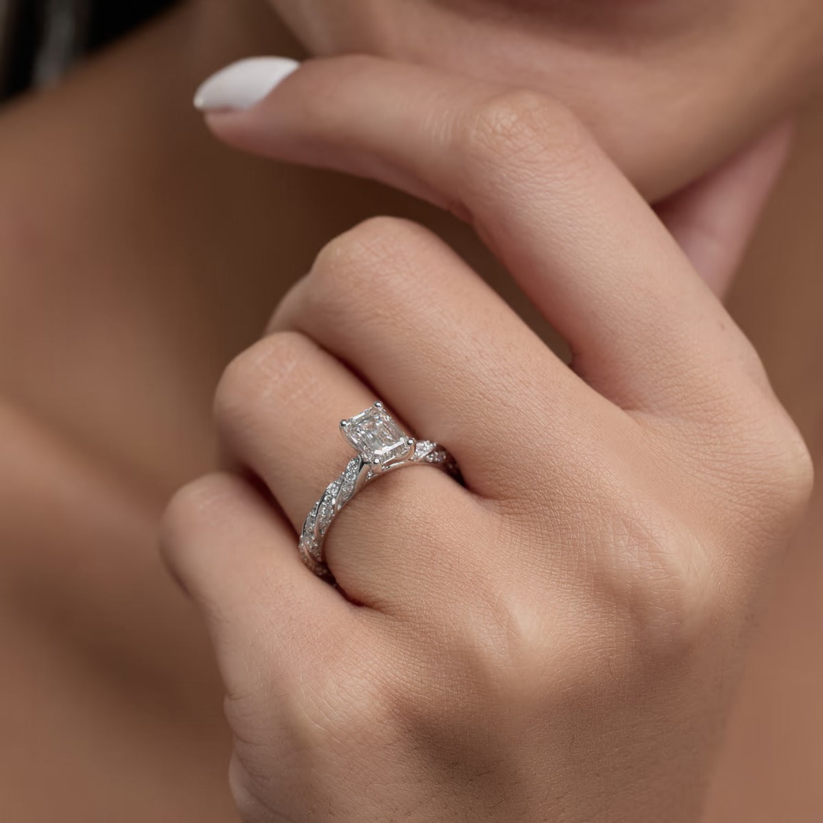 5.50 ctw Emerald Lab Grown Diamond Ribbon Engagement Ring