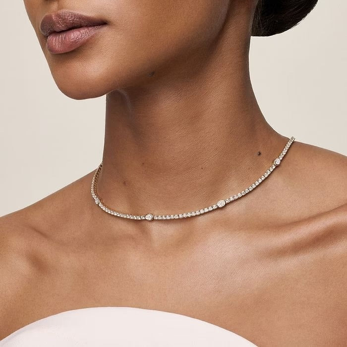 10.00 Ct Round With Oval Lab Grown Diamond Station Tennis Necklace