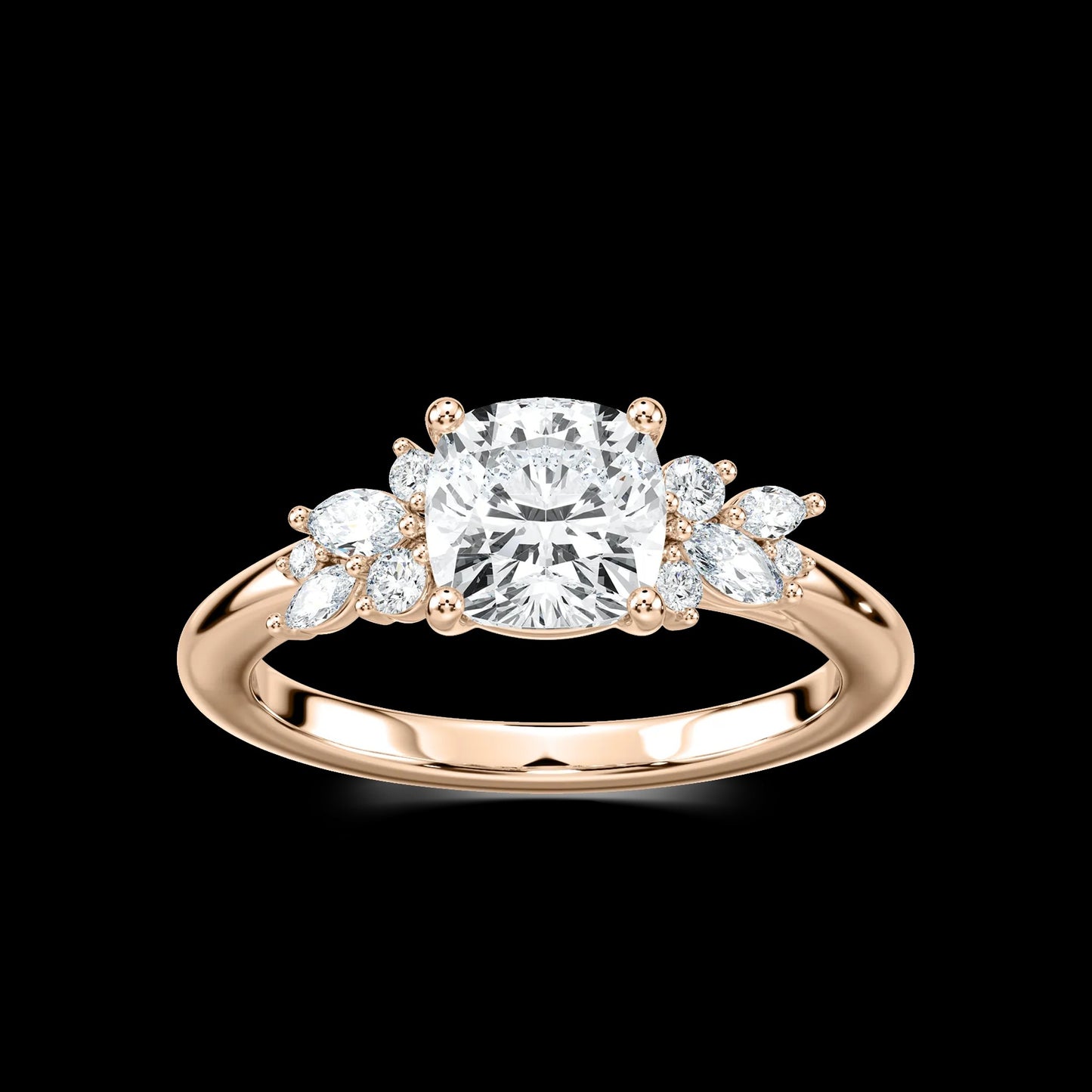 1.75 Ct In Square Cushion Bardot Scallop Engagement Ring