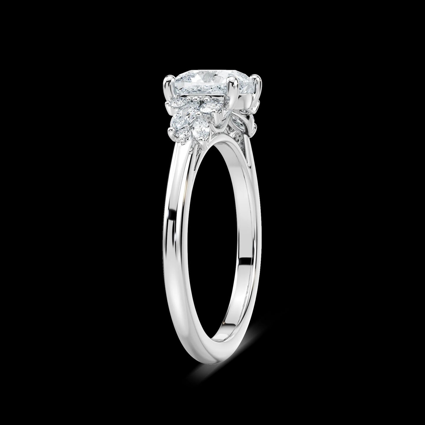 1.75 Ct In Square Cushion Bardot Scallop Engagement Ring