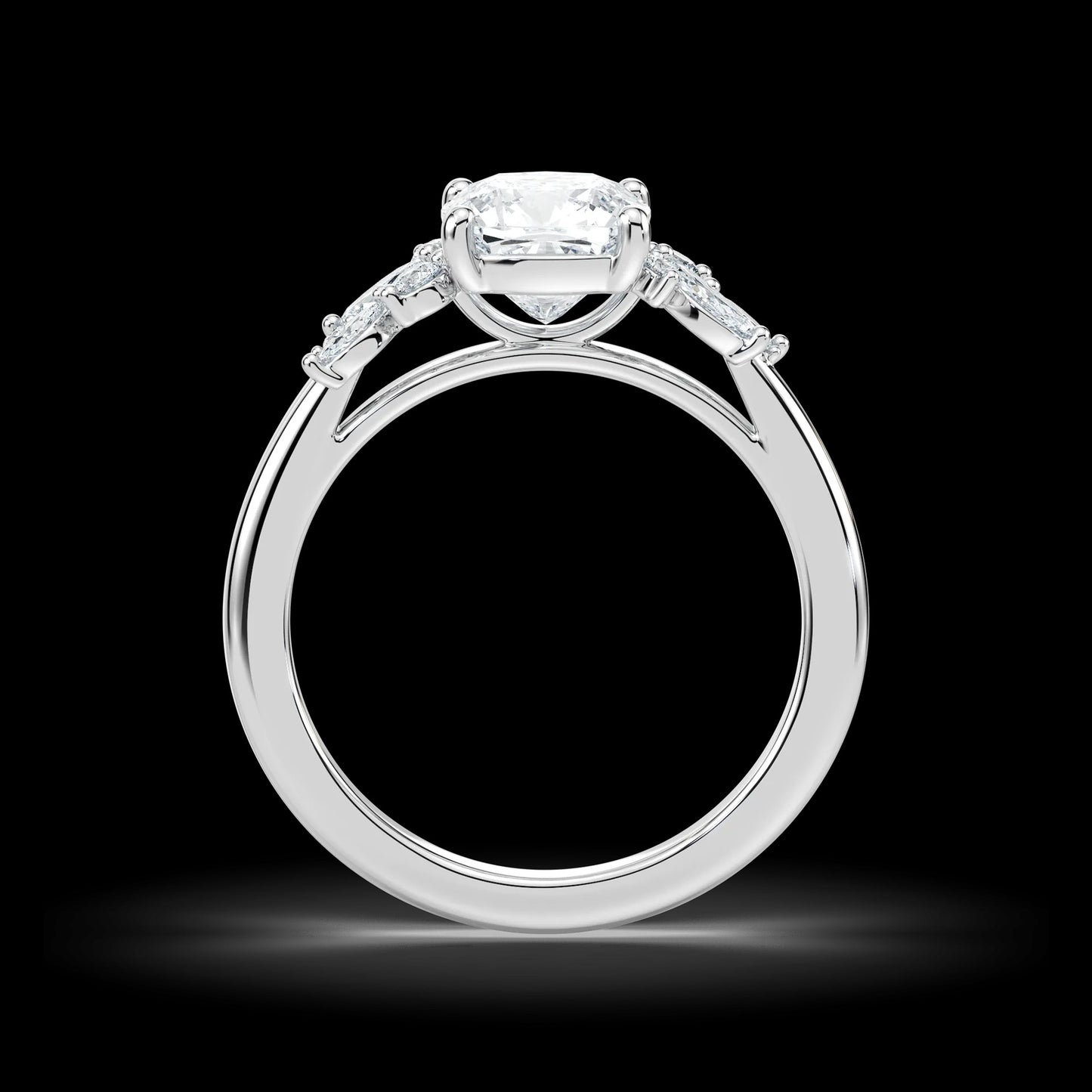 1.75 Ct In Square Cushion Bardot Scallop Engagement Ring