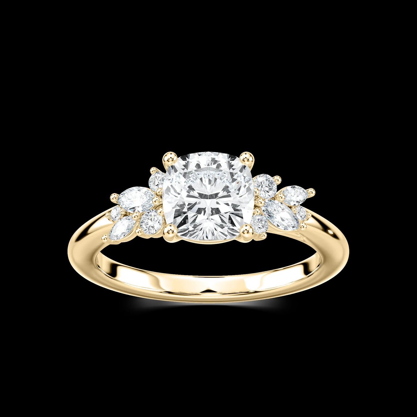 1.75 Ct In Square Cushion Bardot Scallop Engagement Ring