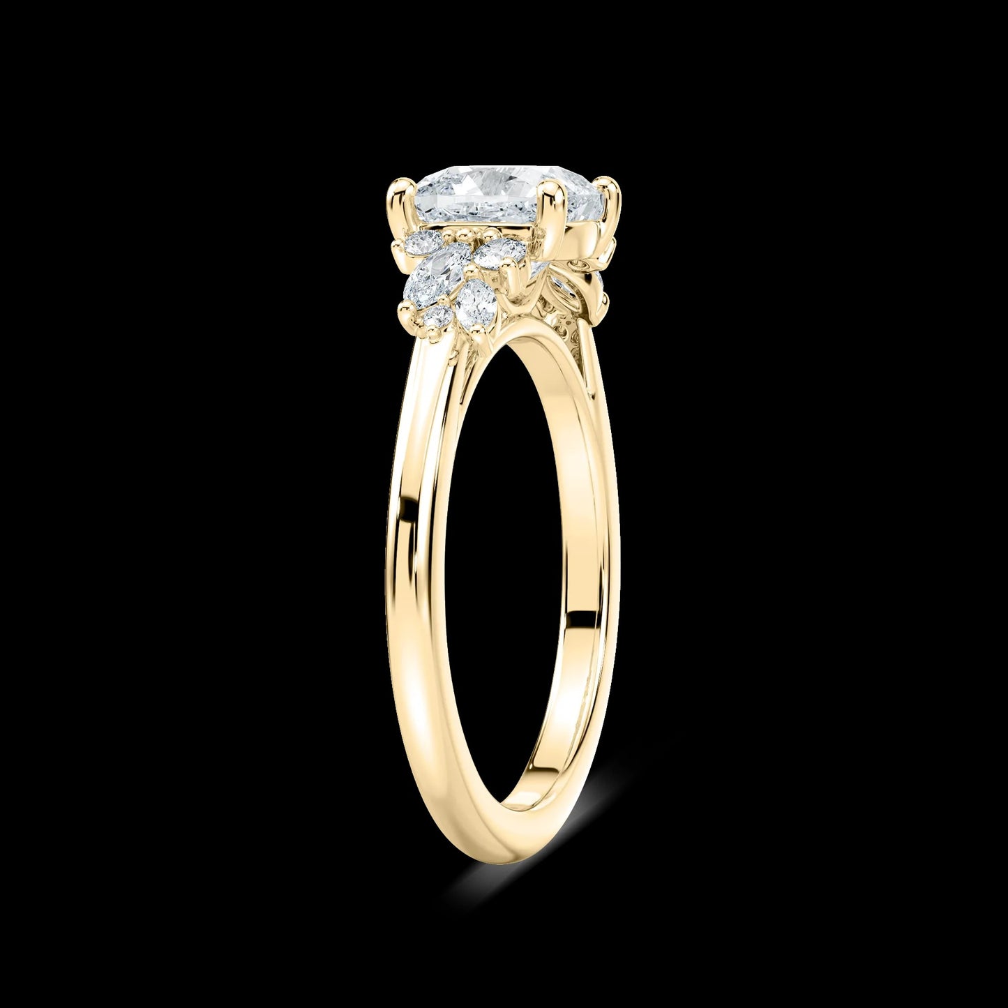 1.75 Ct In Square Cushion Bardot Scallop Engagement Ring