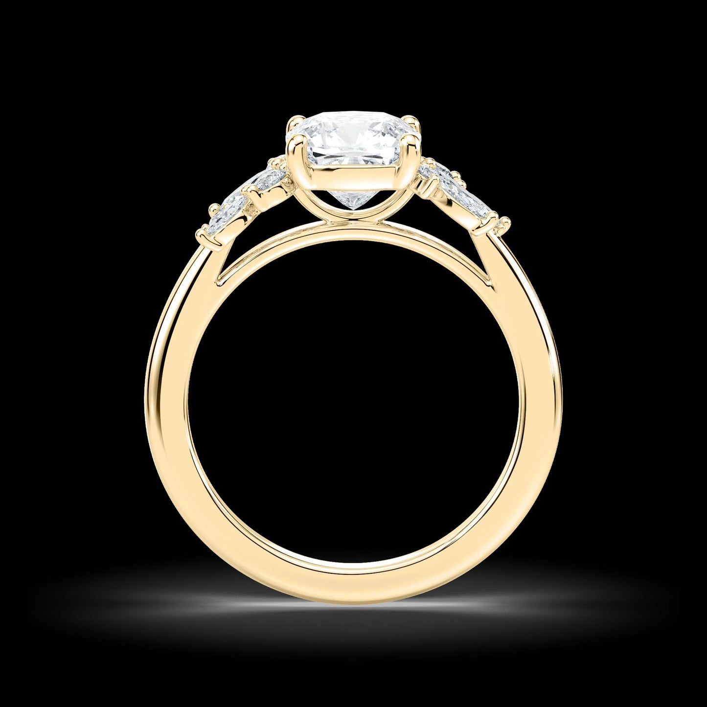 1.75 Ct In Square Cushion Bardot Scallop Engagement Ring