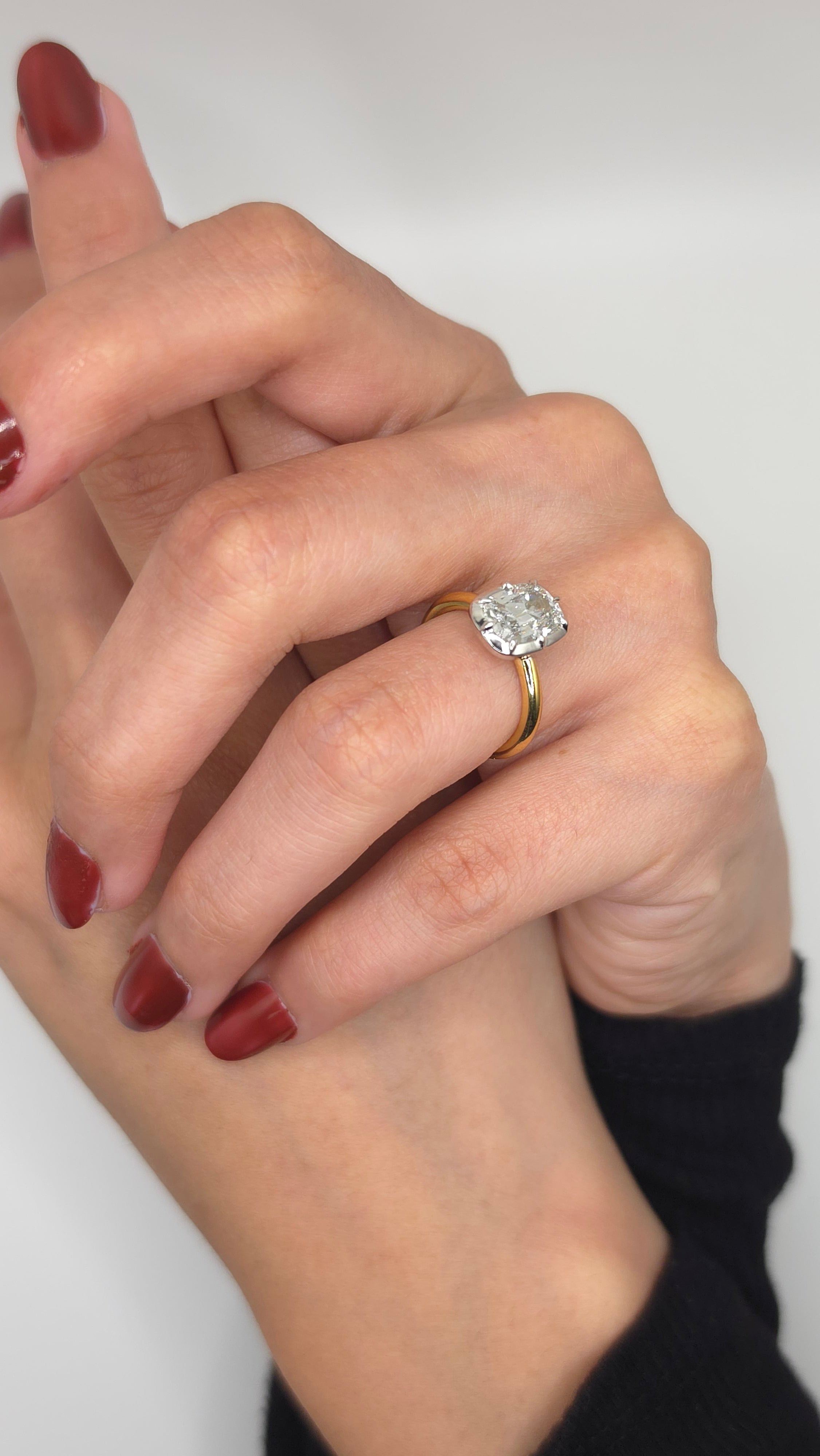 2.01 Ct 14K Yellow & White Gold Cushion Solitaire Ring with Full Bezel Setting
