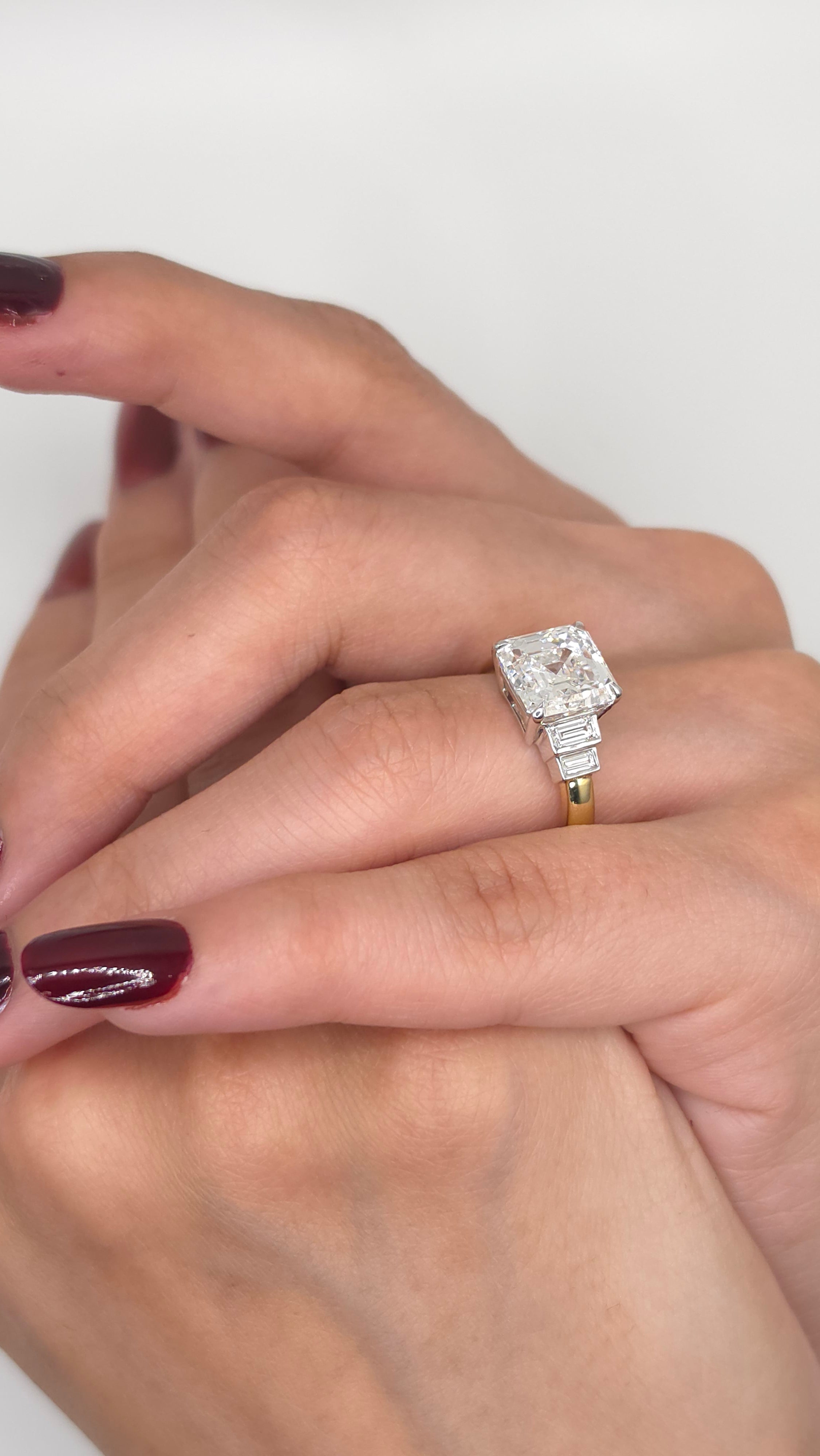 4.42 Ct 14K Yellow & White Gold Asscher Cut Diamond Ring with Baguette Side Diamonds