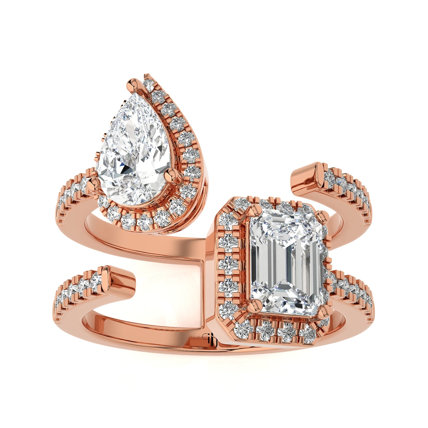 1.78 Ct Halo Moissanite Toi Et Moi Engagement & Wedding Ring