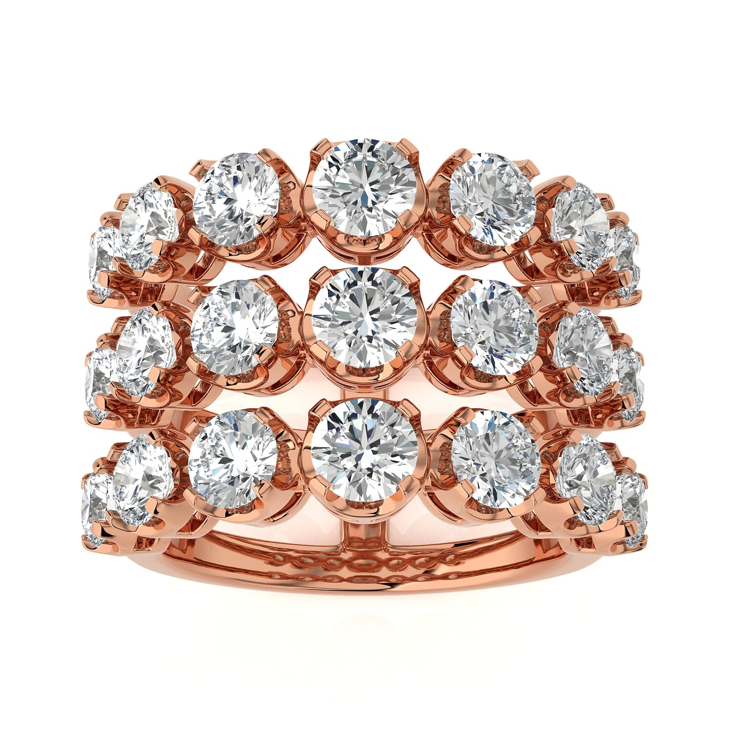 3.52 Ct Round 3 Row Pave Anniversary Engagement & Wedding Rings