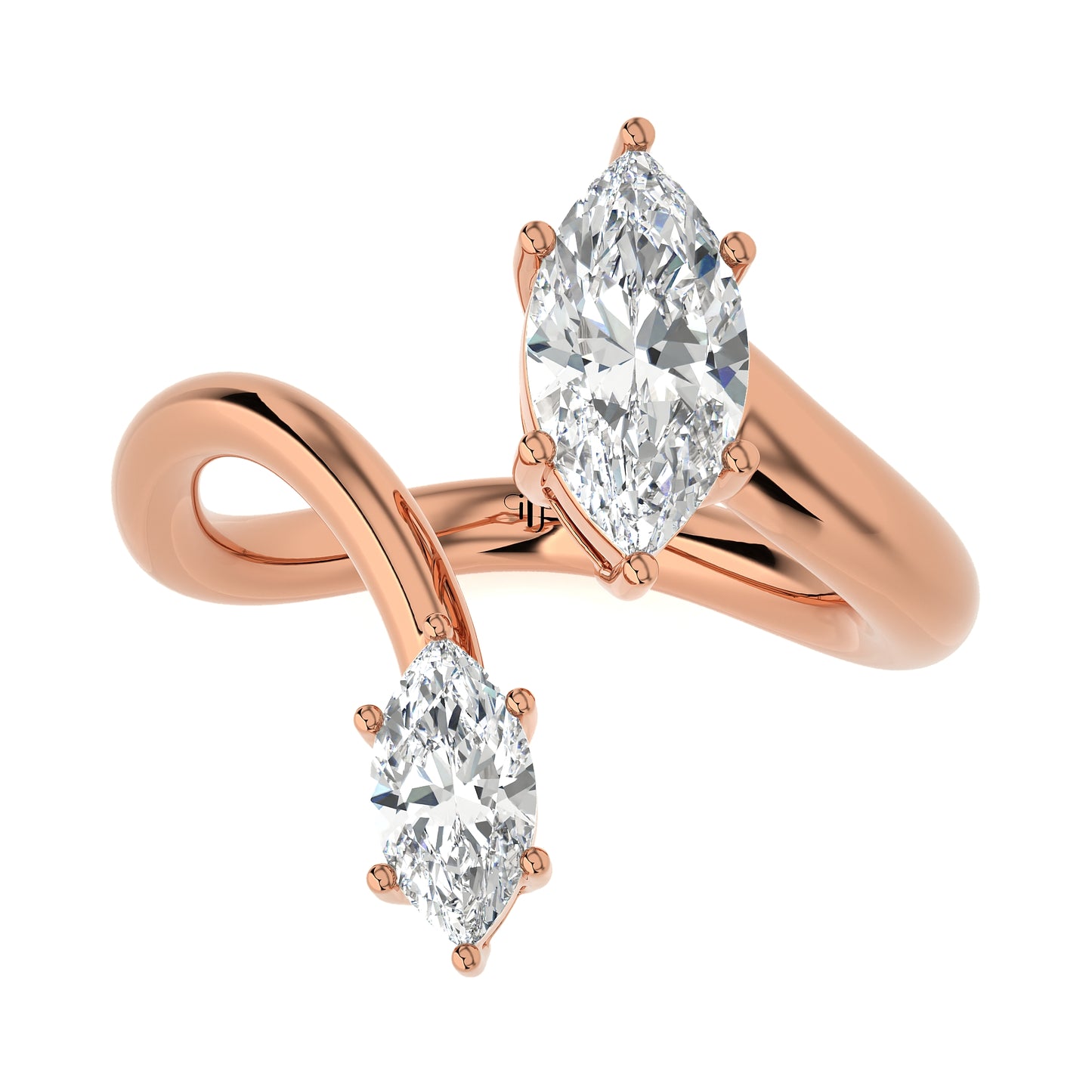 0.95 Ct Two Stone Open Style Engagement Ring & Wedding Ring