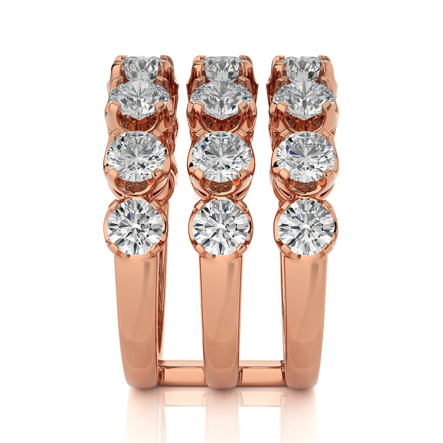 3.52 Ct Round 3 Row Pave Anniversary Engagement & Wedding Rings