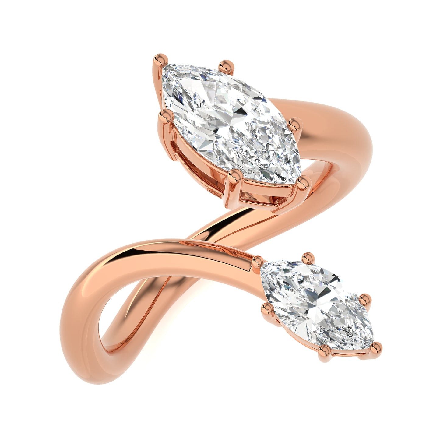 0.95 Ct Two Stone Open Style Engagement Ring & Wedding Ring