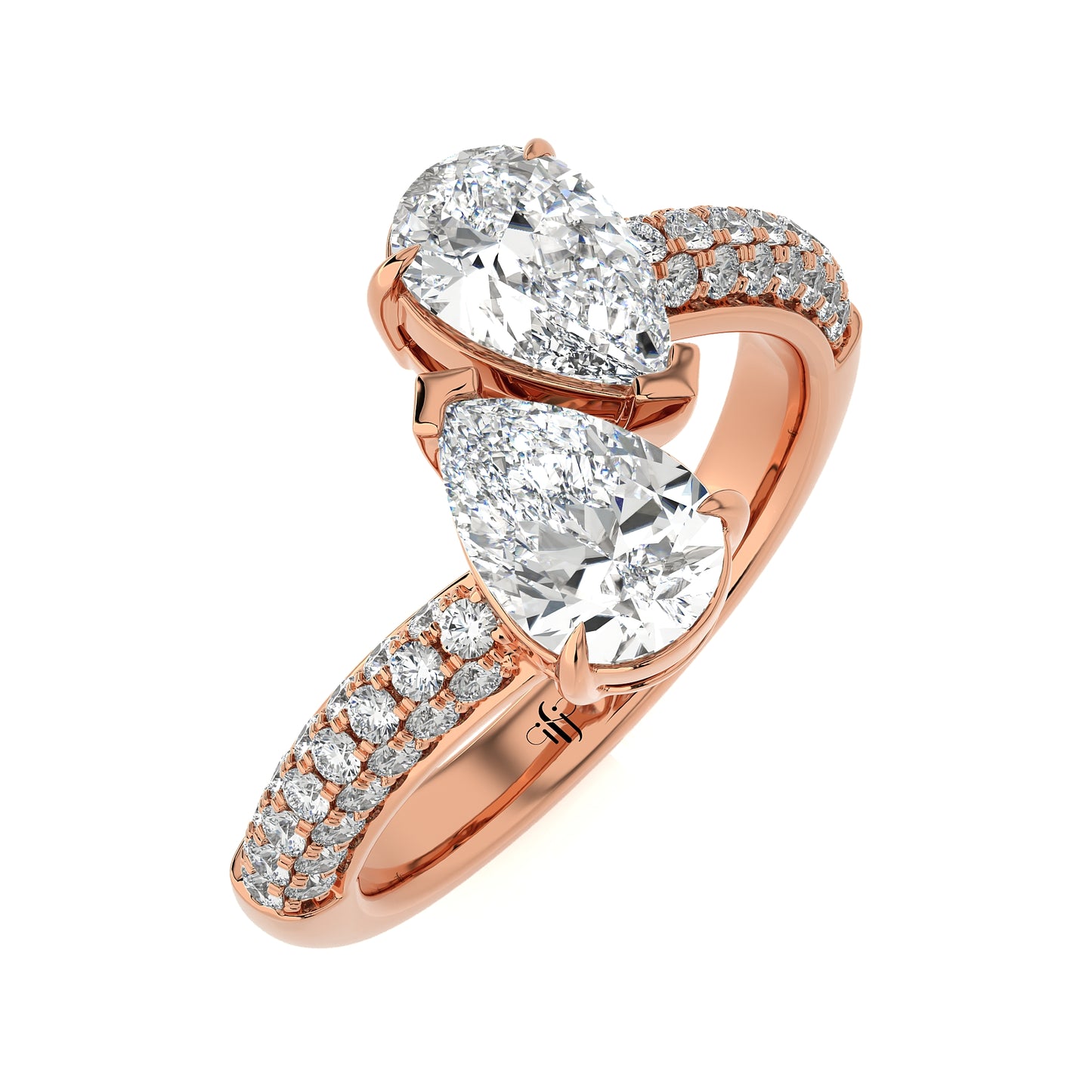 1.99 Ct Fashion Ring - 2 Solitaire with Halo/Pave Engagement & Wedding Rings