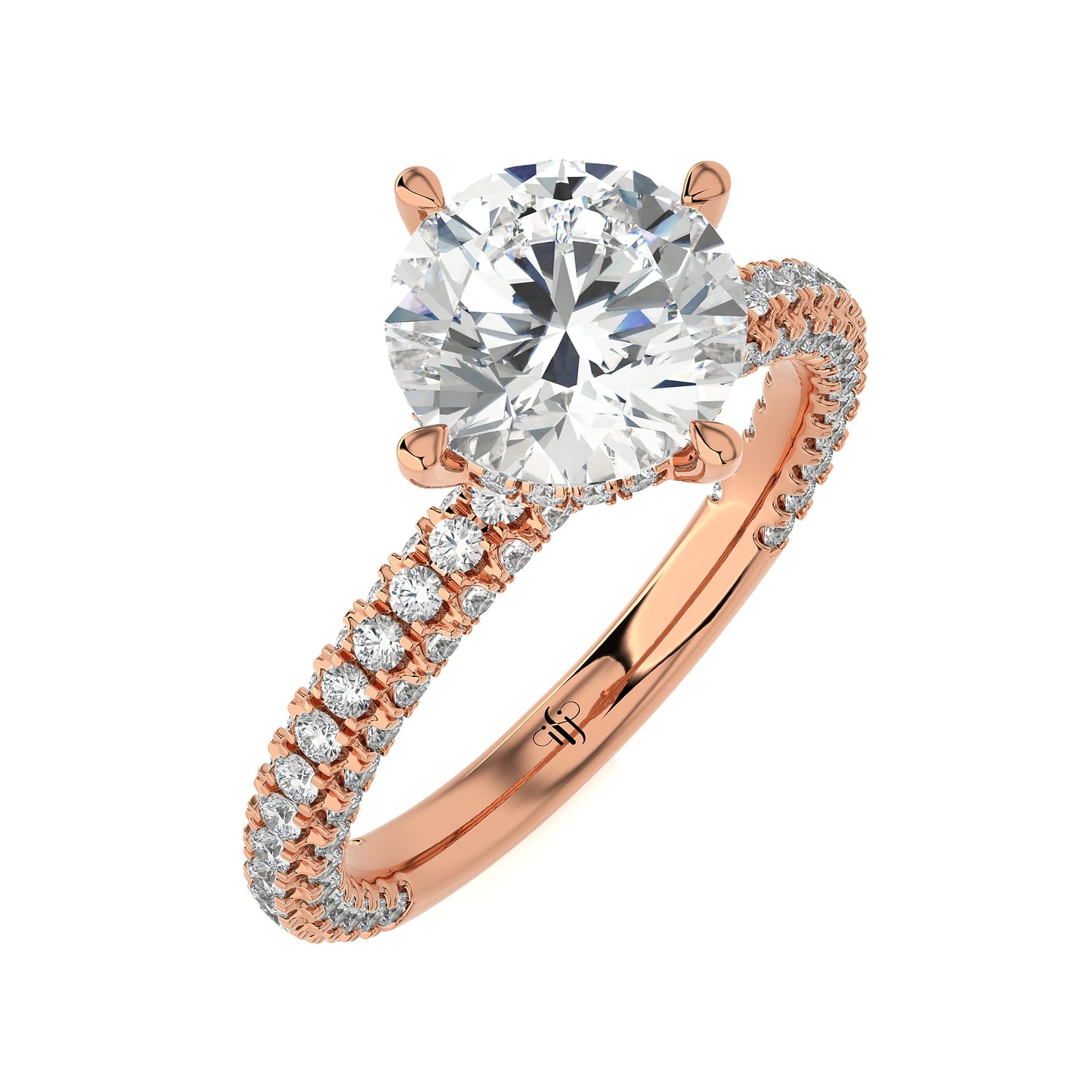 2.14 Ct Round Engagement Ring with Halo/Pave & Wedding Ring