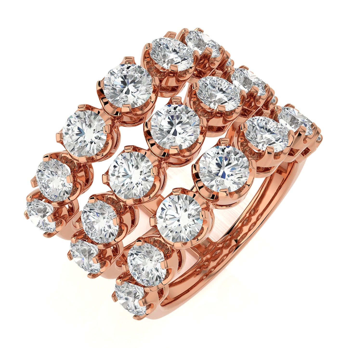 3.52 Ct Round 3 Row Pave Anniversary Engagement & Wedding Rings