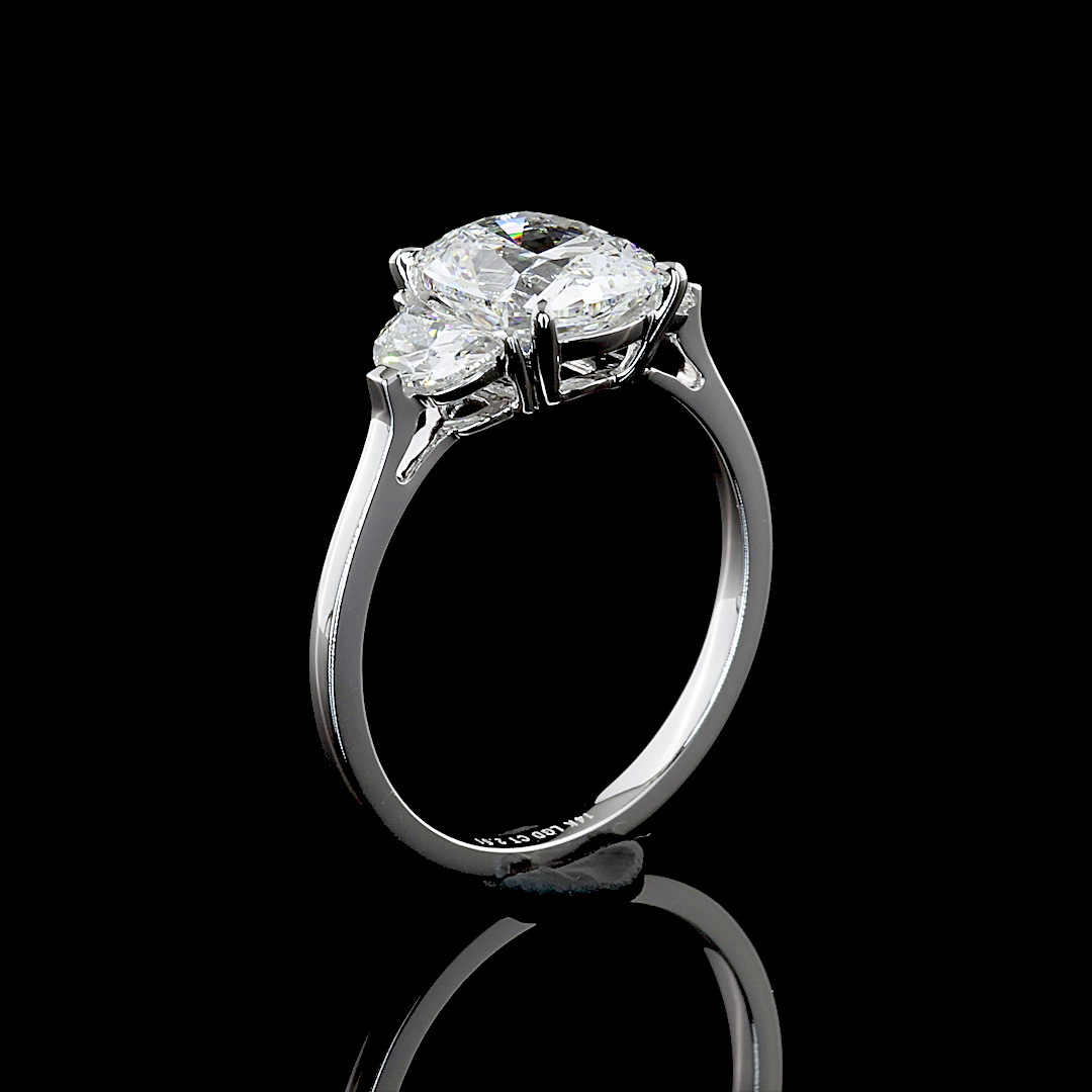 2.51 Cts 14K WHITE GOLD Cushion Modified Shape 3 Stones Ring