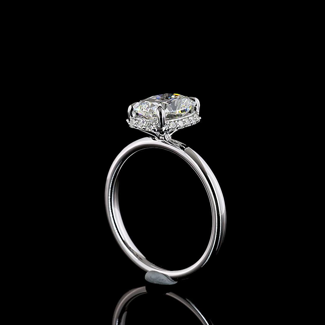 2.18 Cts 14K WHITE GOLD Cushion Brilliant Shape Hidden Halo Ring