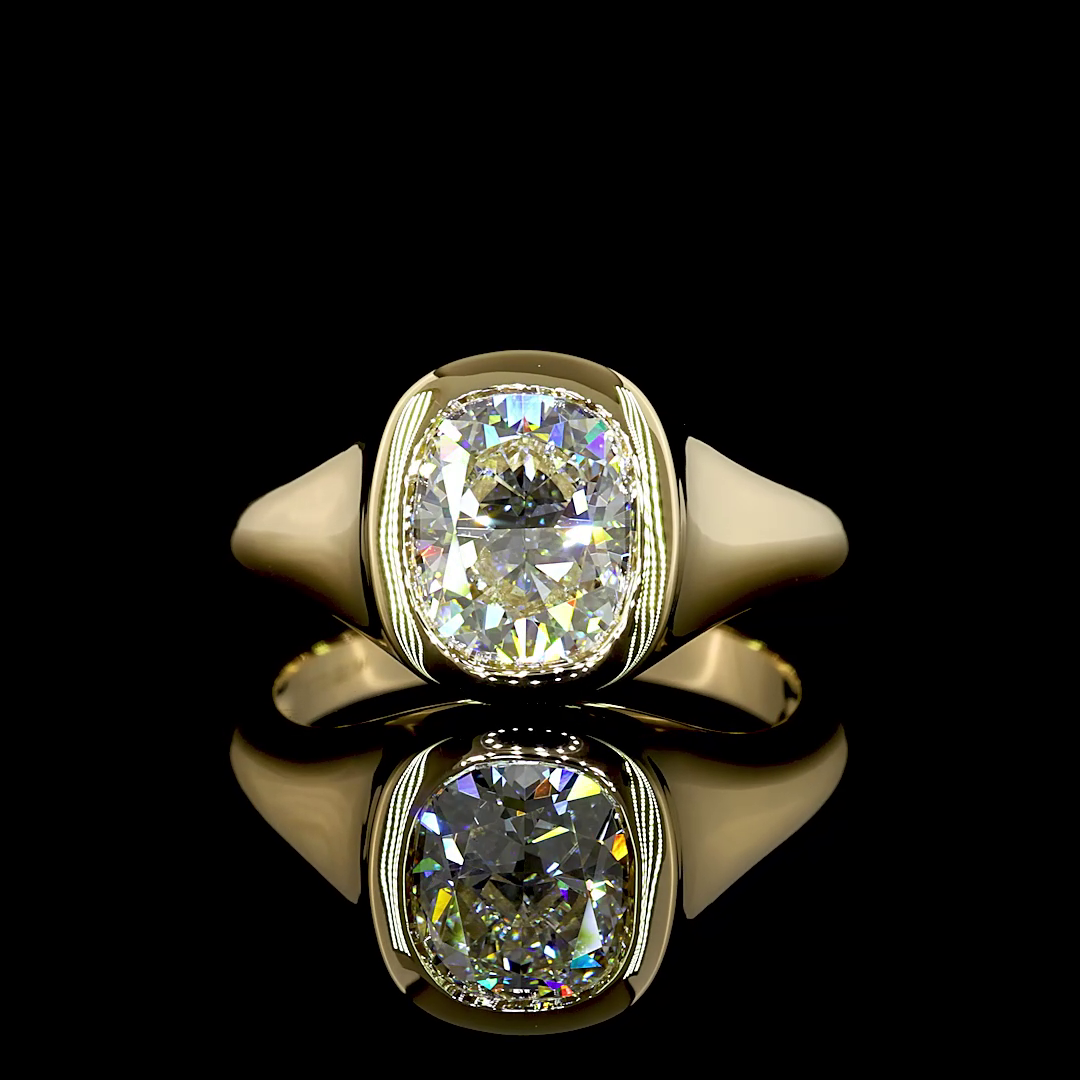 2.11 Cts 14K YELLOW GOLD Cushion Brilliant Shape Solitaire Ring