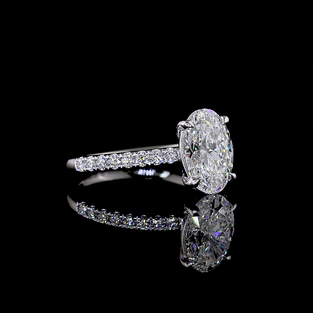 2.34 Cts 14K WHITE GOLD Oval Shape Hidden Halo Ring