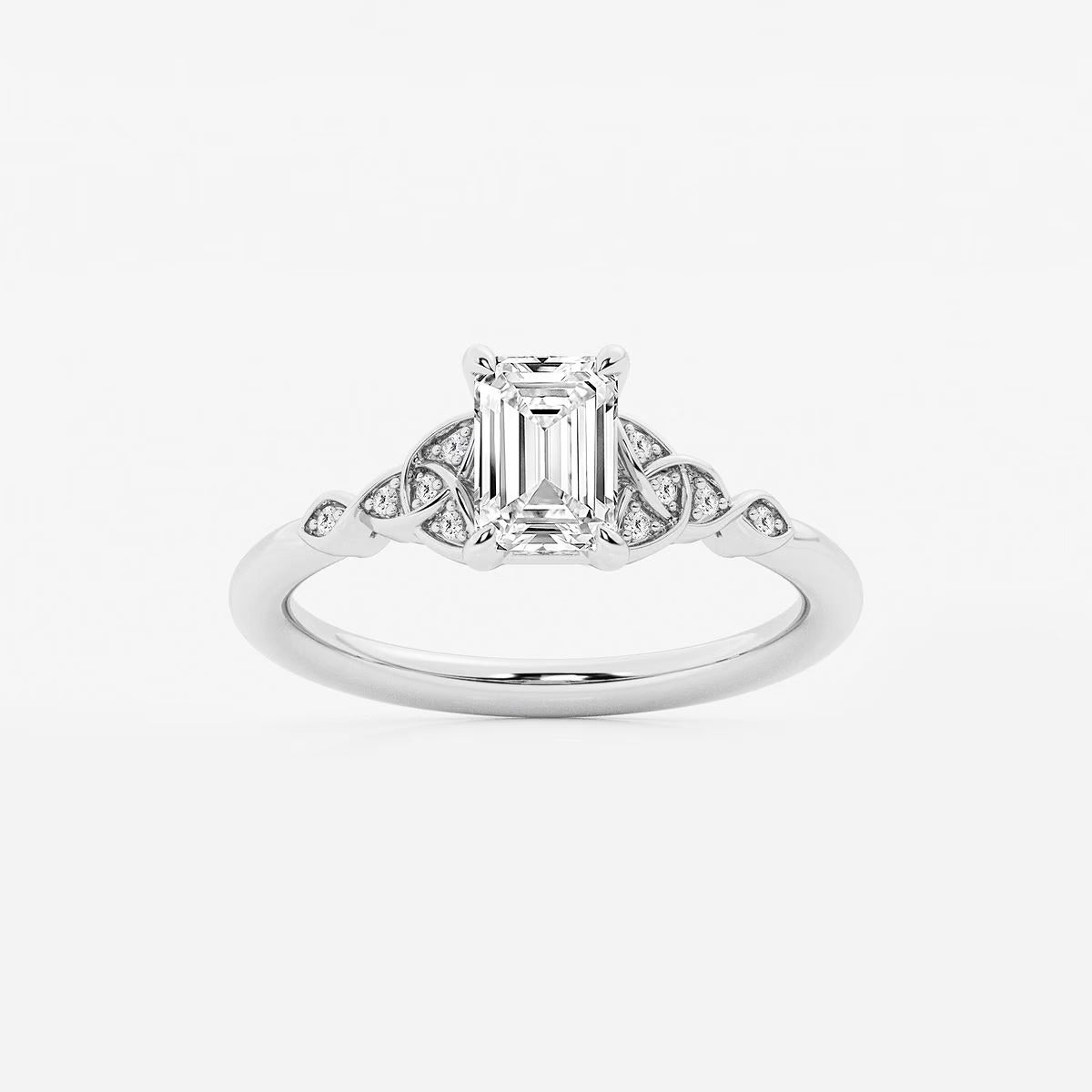 1.05 ctw Emerald Hazel Lab Grown Diamond Celtic Knot Side Stone Engagement Ring